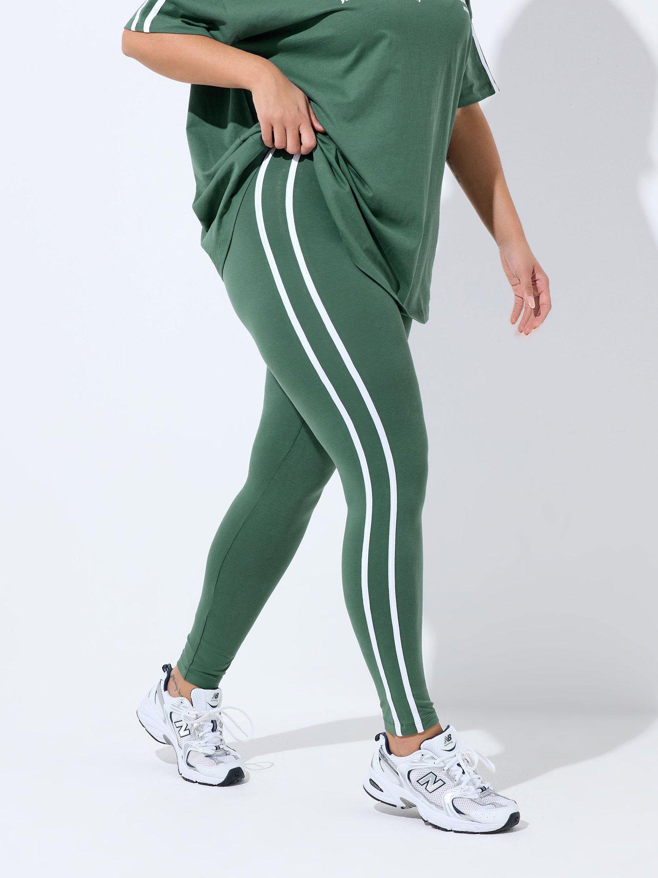 Yours Curve Active Side Stripe Legging - Green