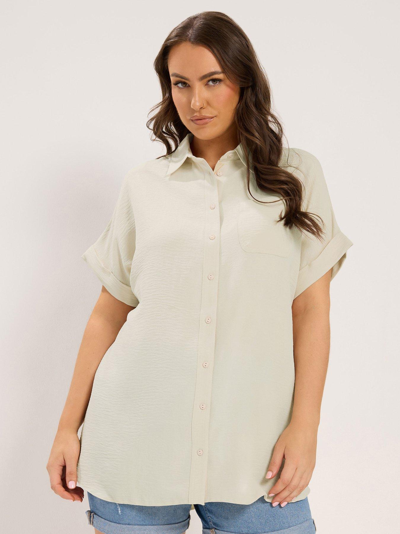 Image 1 of 4 of Yours Curve Grown On Sleeve Shirt - Cream