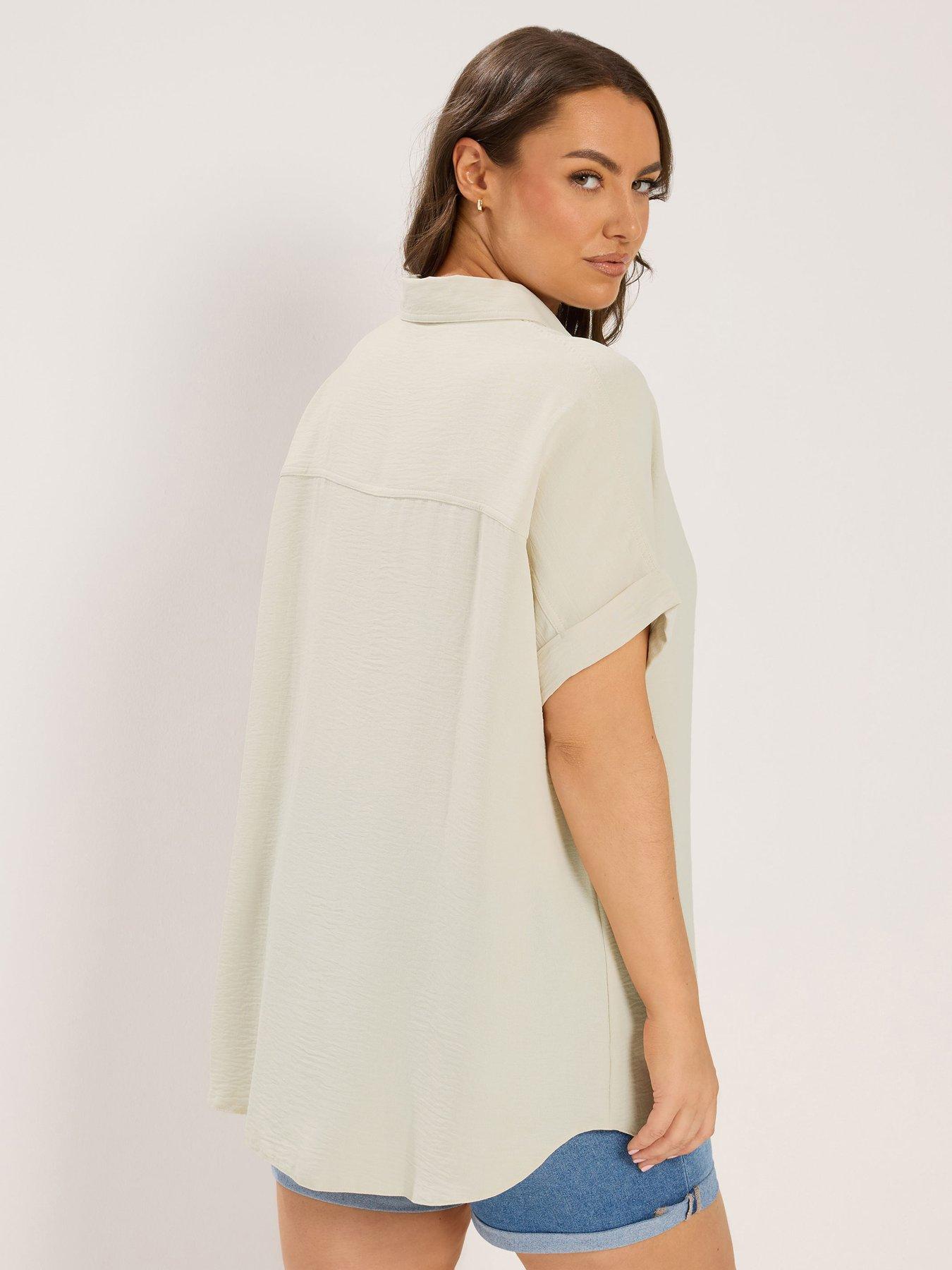 Image 2 of 4 of Yours Curve Grown On Sleeve Shirt - Cream