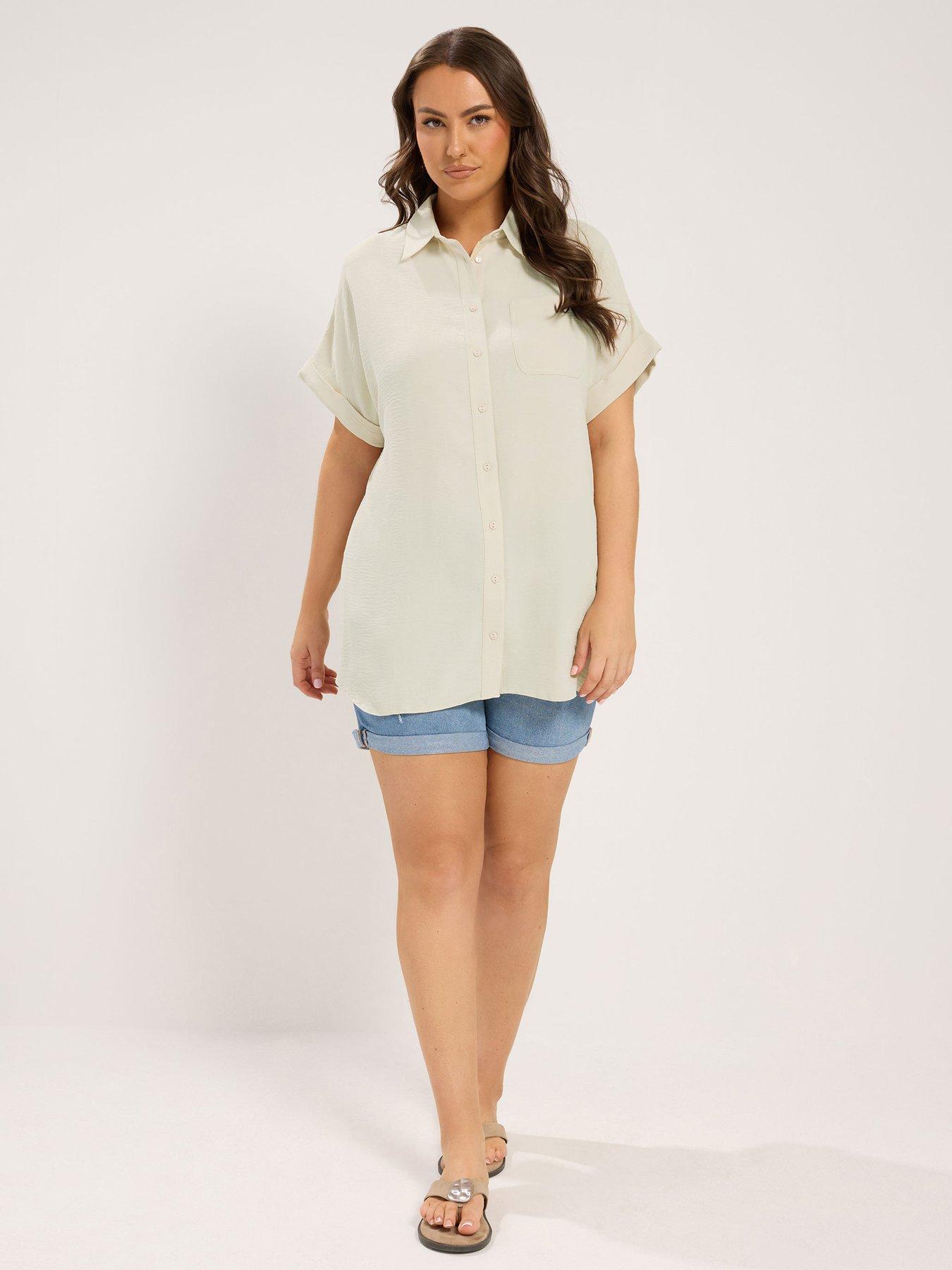 Image 3 of 4 of Yours Curve Grown On Sleeve Shirt - Cream