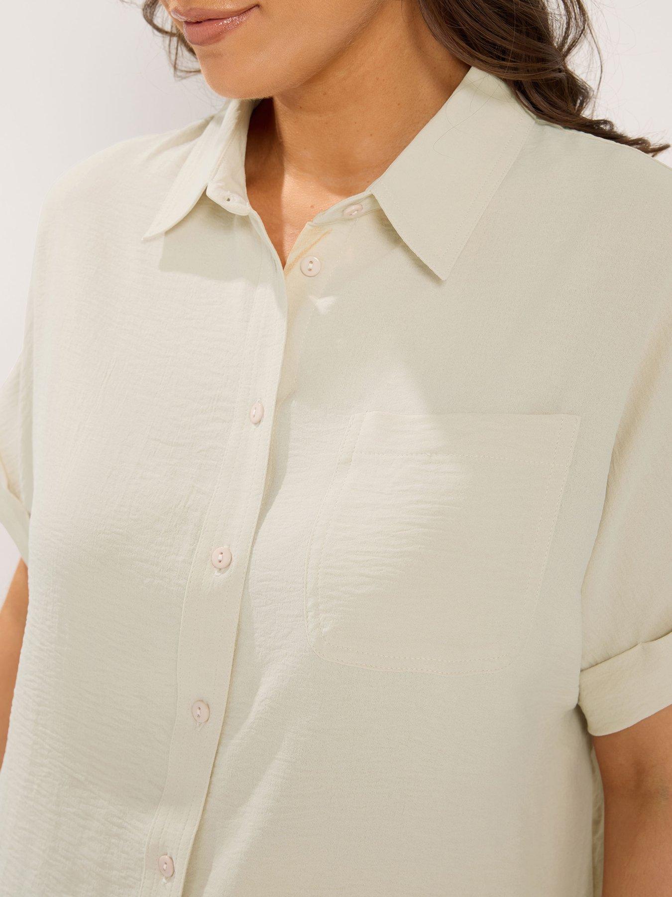 Image 4 of 4 of Yours Curve Grown On Sleeve Shirt - Cream