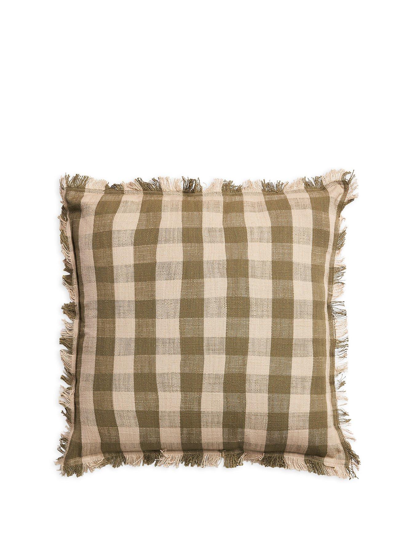 Image 2 of 5 of The Very Collection Check Frayed Edge Cushion - Green