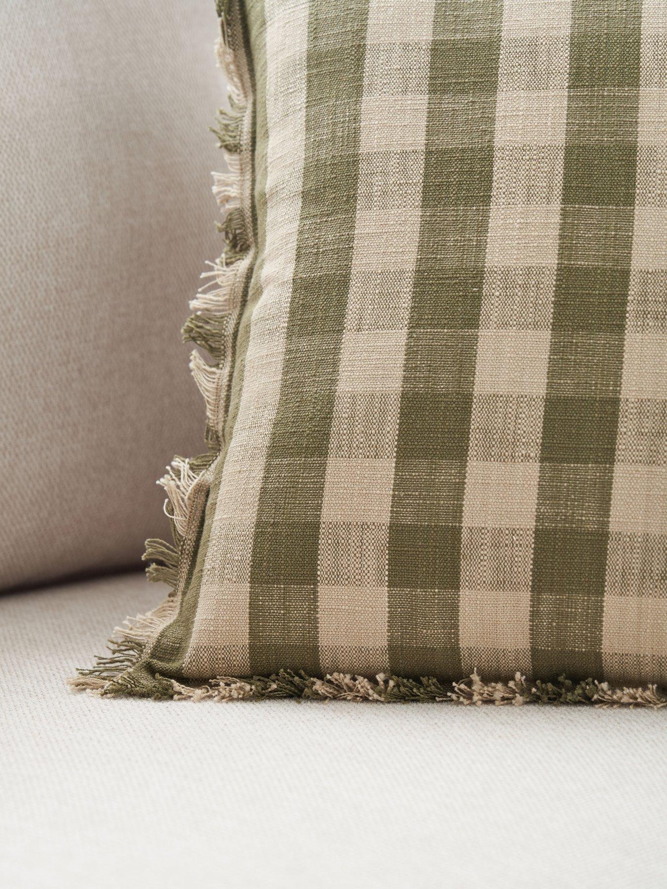 Image 3 of 5 of The Very Collection Check Frayed Edge Cushion - Green