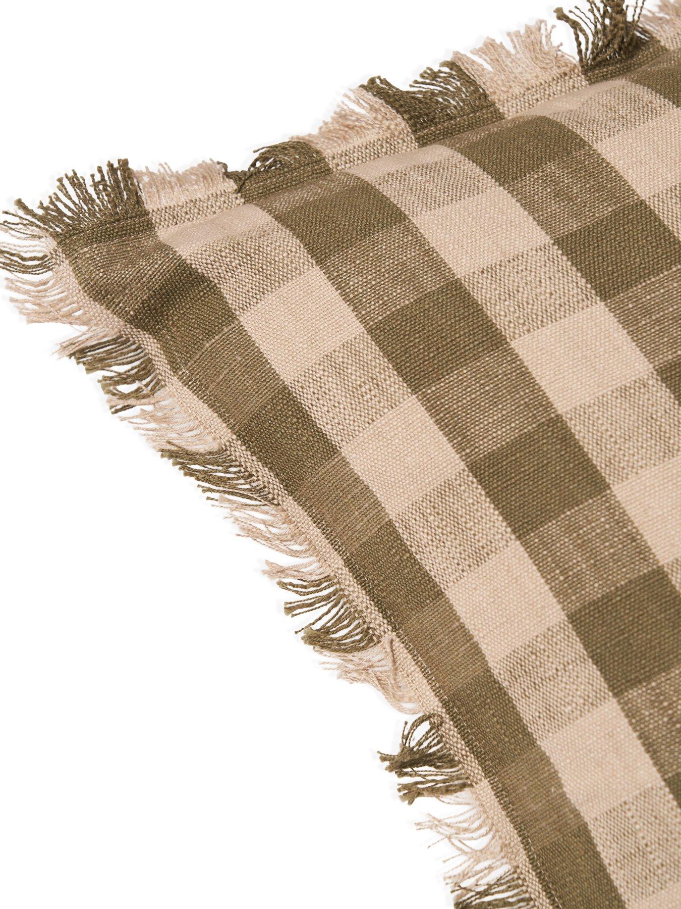 Image 4 of 5 of The Very Collection Check Frayed Edge Cushion - Green