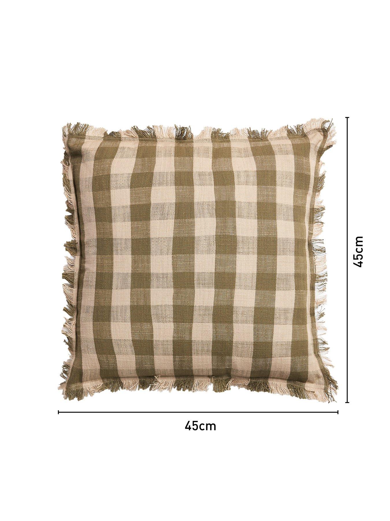 Image 5 of 5 of The Very Collection Check Frayed Edge Cushion - Green