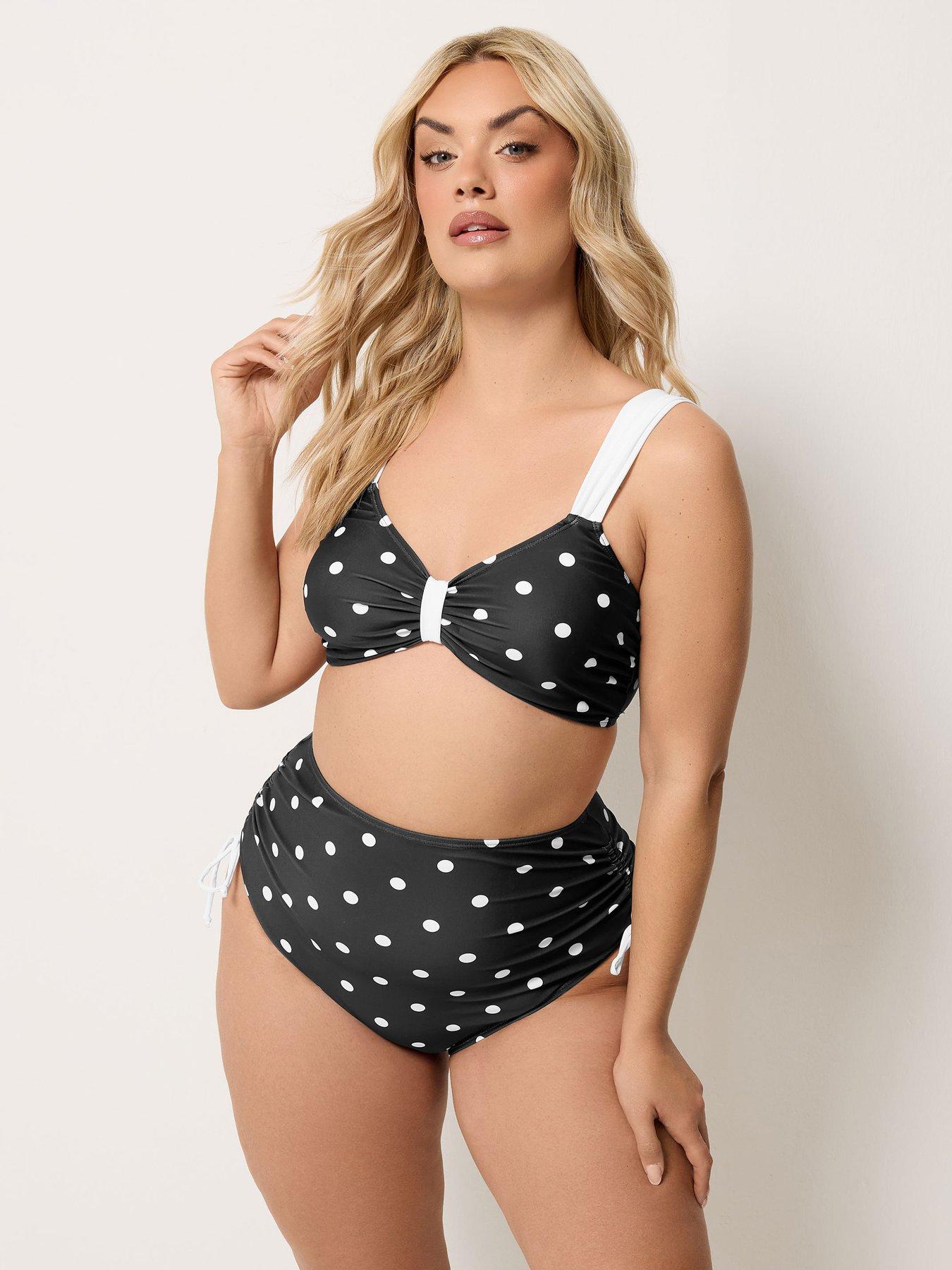 Image 1 of 4 of Yours Curve Polka Dot Contrast Strap Bikini - Black