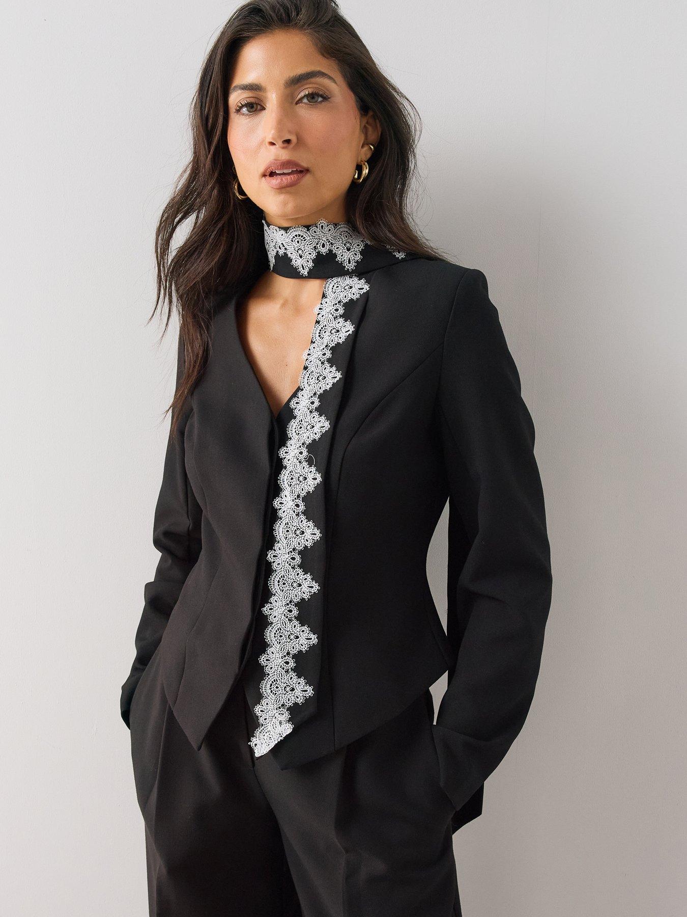 The Very Collection Women's Lace Trim Scarf Blazer - Black