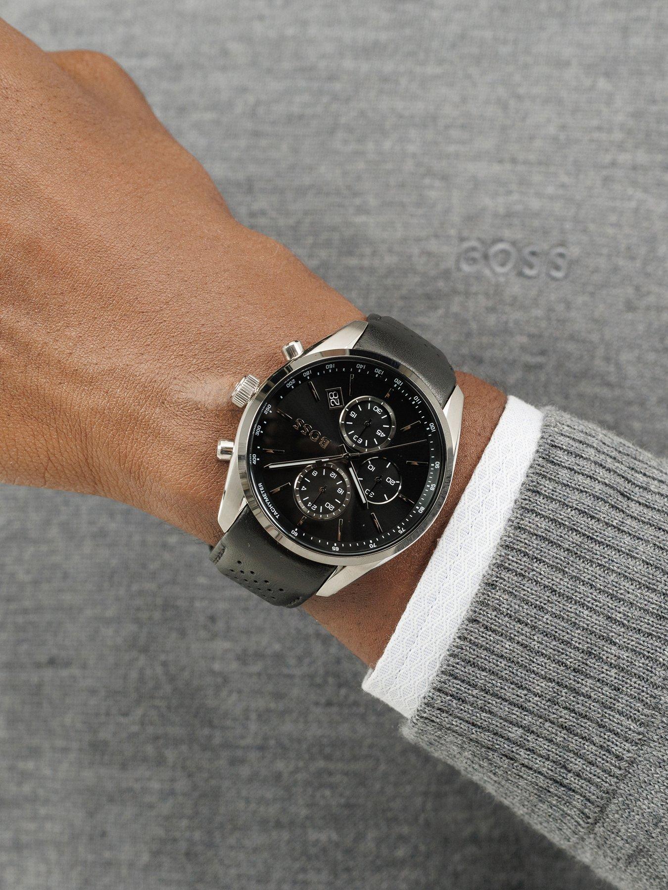 Image 4 of 7 of BOSS Grand Prix 44 Leather Strap Black Watch