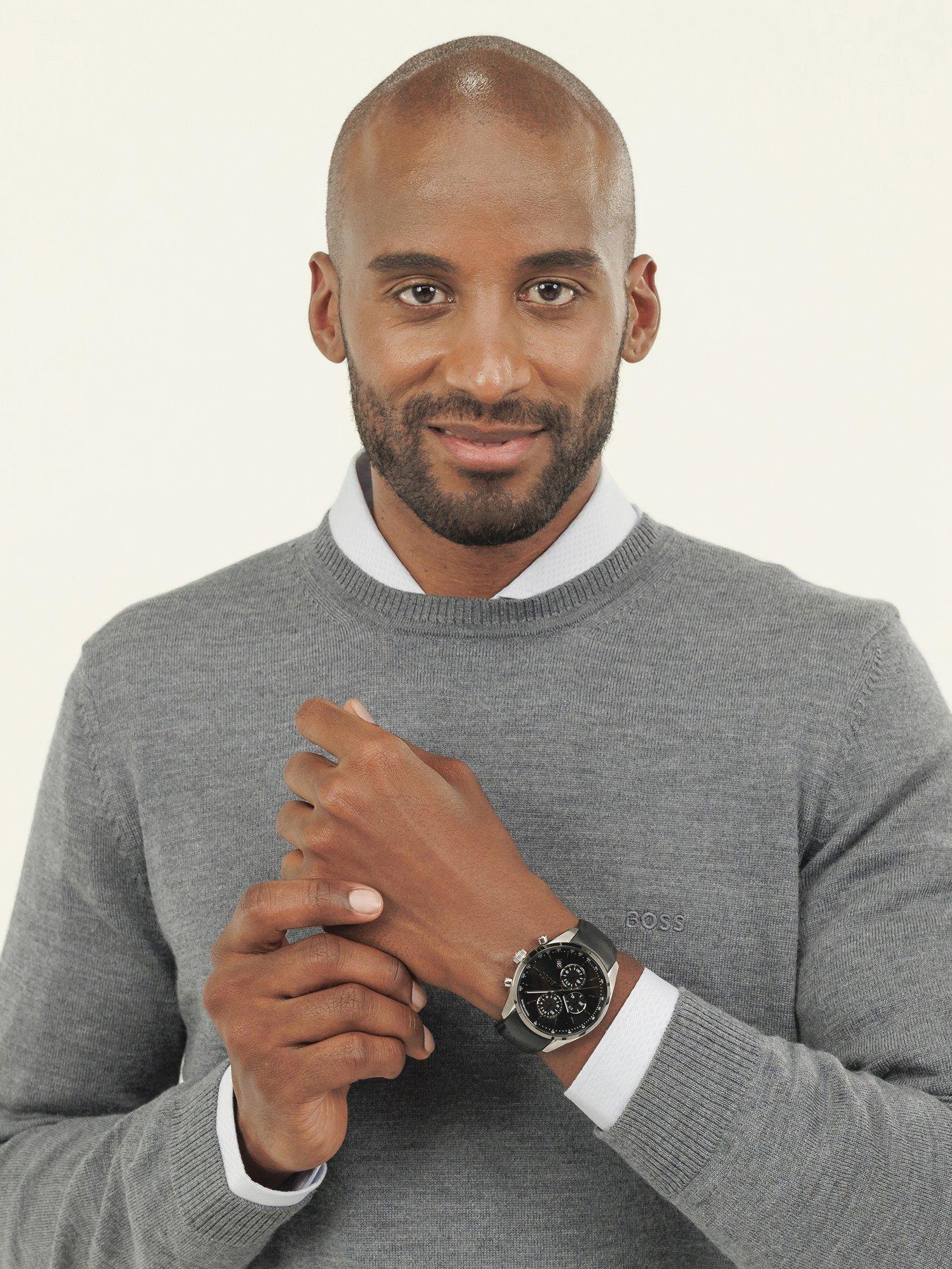 Image 5 of 7 of BOSS Grand Prix 44 Leather Strap Black Watch