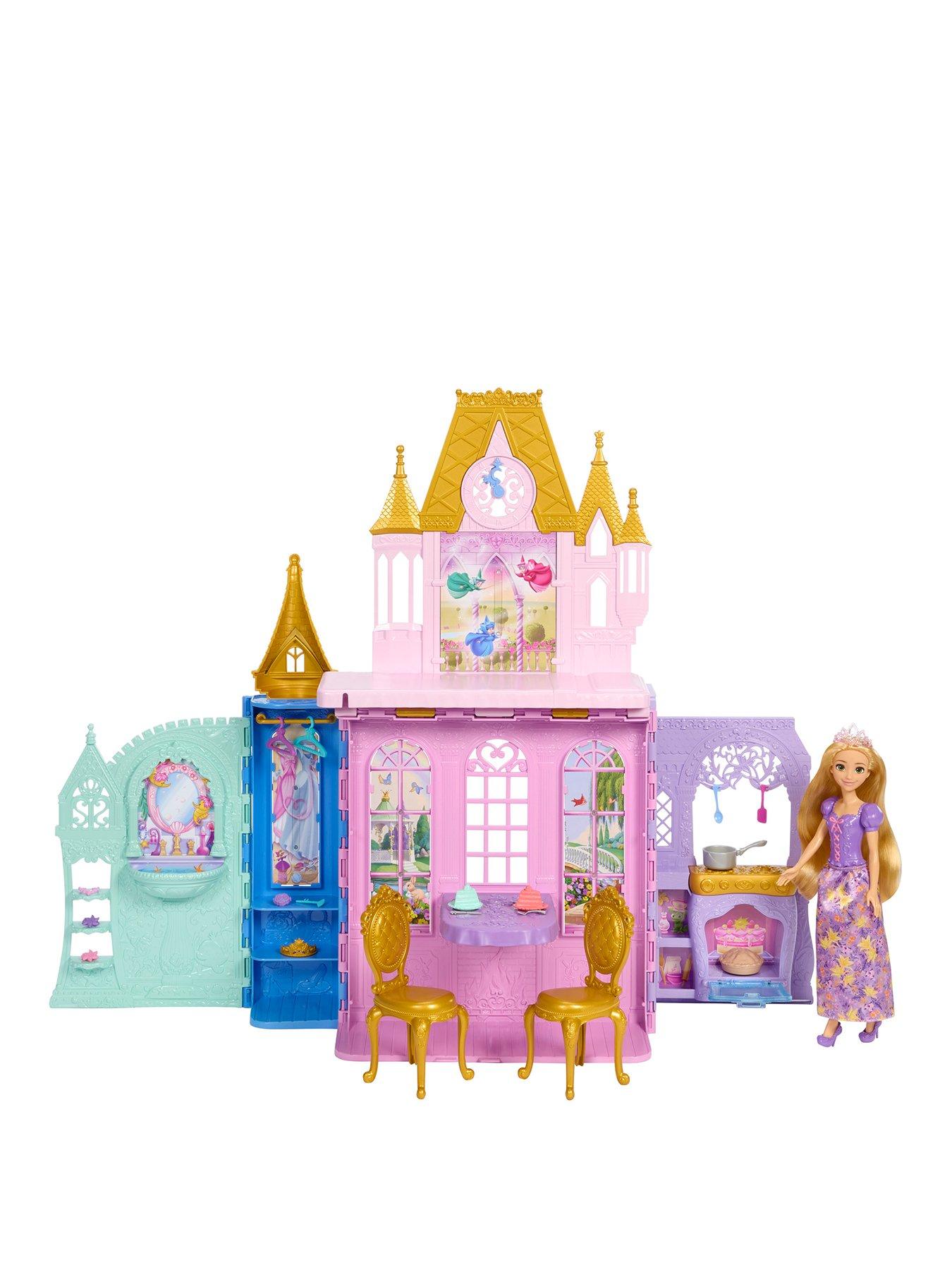 Disney Princess Rapunzel Close  &  Carry Castle Playset with Fashion Doll, 5 Play Areas and 20 Furniture Pieces