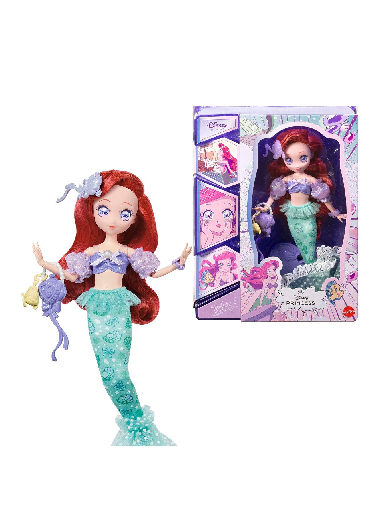 Disney Princess Collector Ariel Manga Doll with Flounder Charm, Fashion Accessories and 11 Points of Articulation