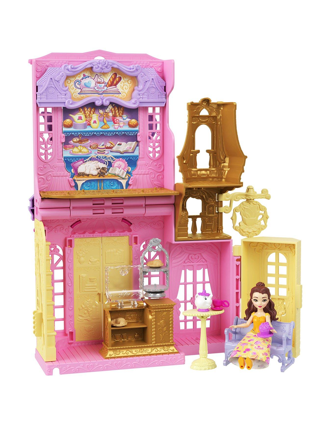 Disney Princess Belle Tea Shop Playset with Small Doll, Mrs. Potts Figure, Furniture and Accessories