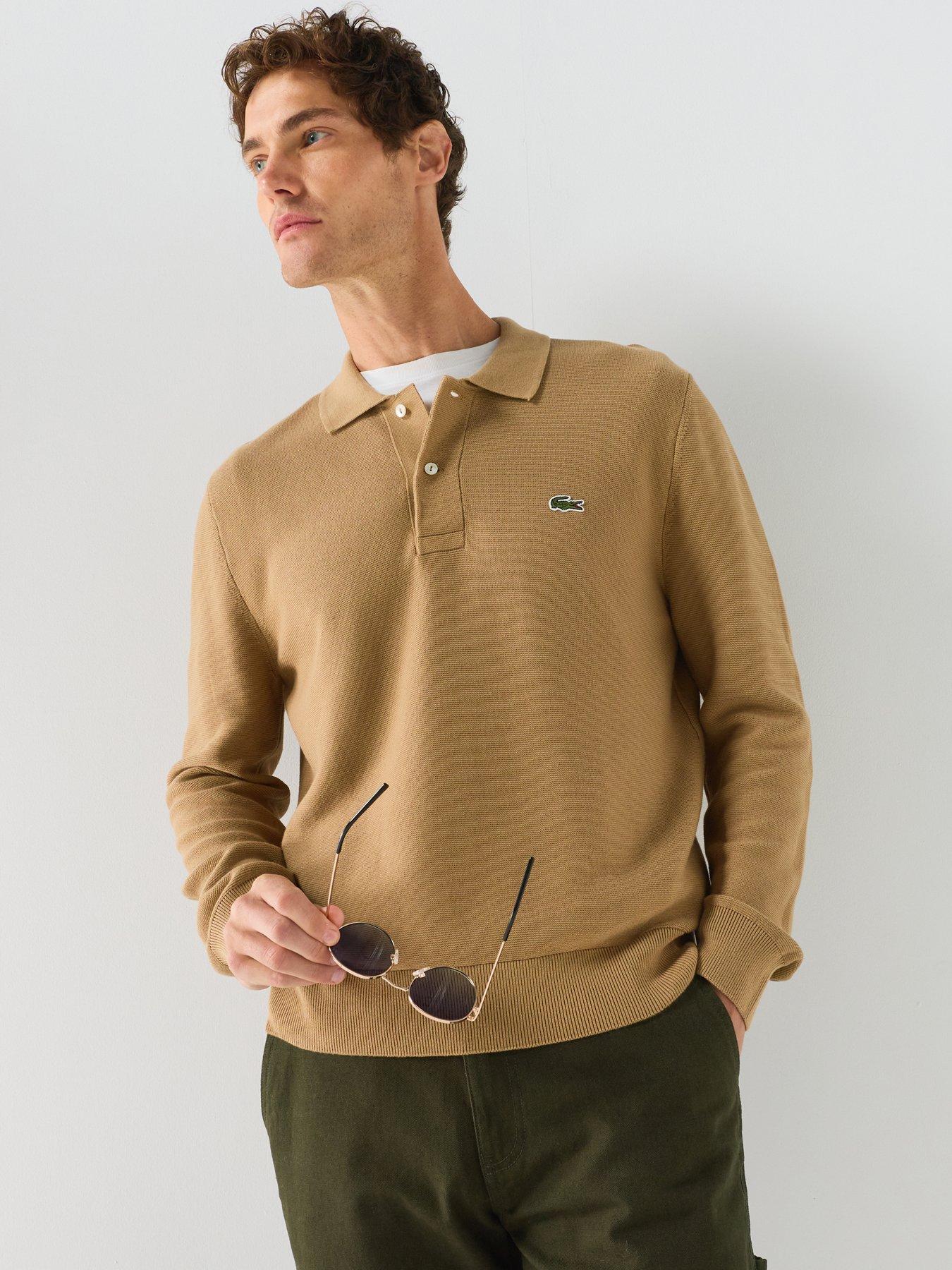 Image 1 of 5 of Lacoste Knitted Long Sleeve Polo Shirt - Brown