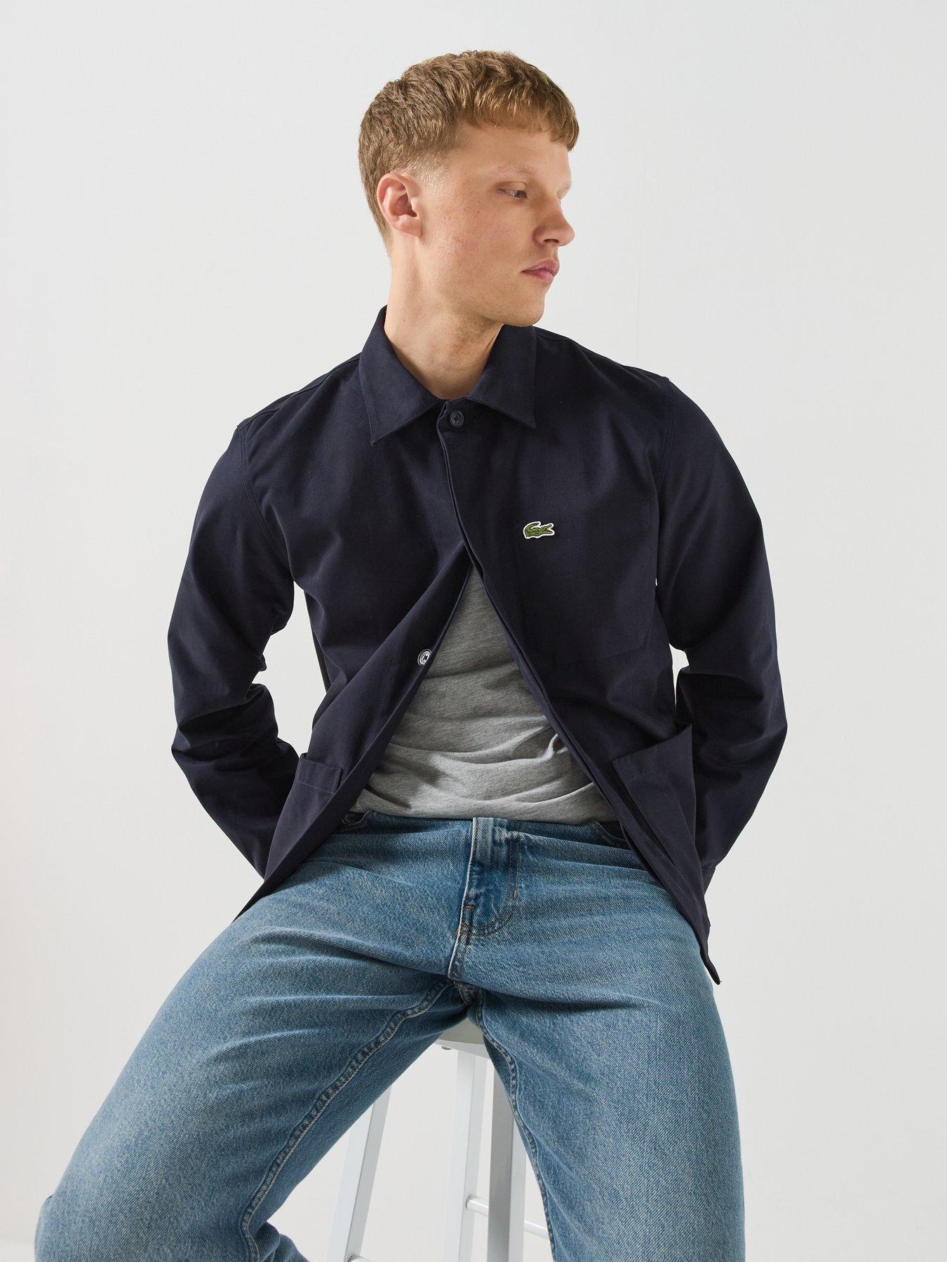Image 4 of 6 of Lacoste Mens Brushed Cotton Twill Button-Through Overshirt - Navy