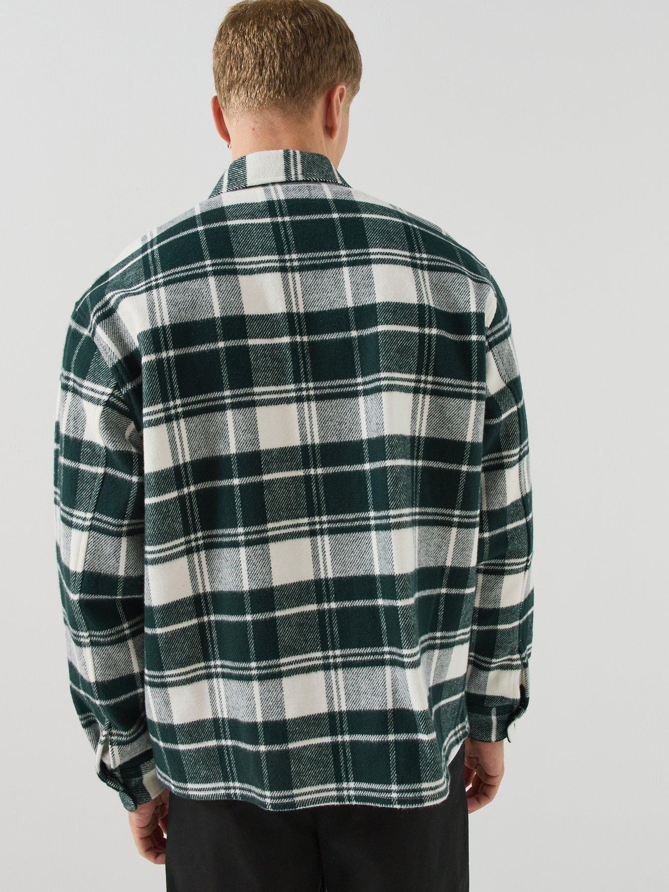 Image 2 of 6 of Lacoste Mens Relaxed Fit Warm Felt Checked Overshirt - Dark Green