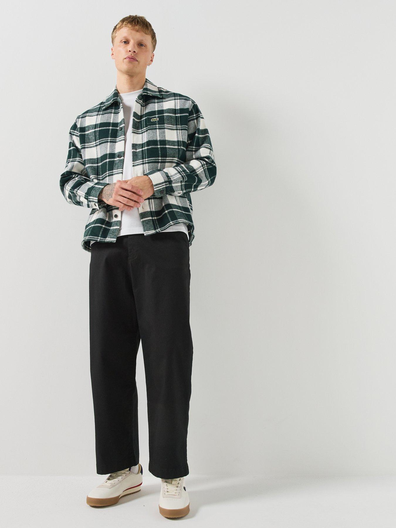 Image 3 of 6 of Lacoste Mens Relaxed Fit Warm Felt Checked Overshirt - Dark Green