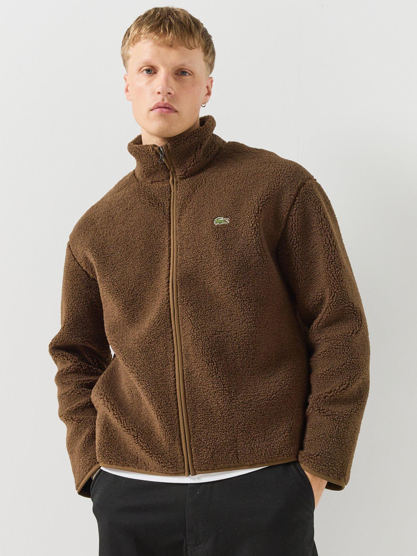Image 1 of 6 of Lacoste Mens Sherpa Fleece Full Zip Stand Collar Jacket - Dark Brown