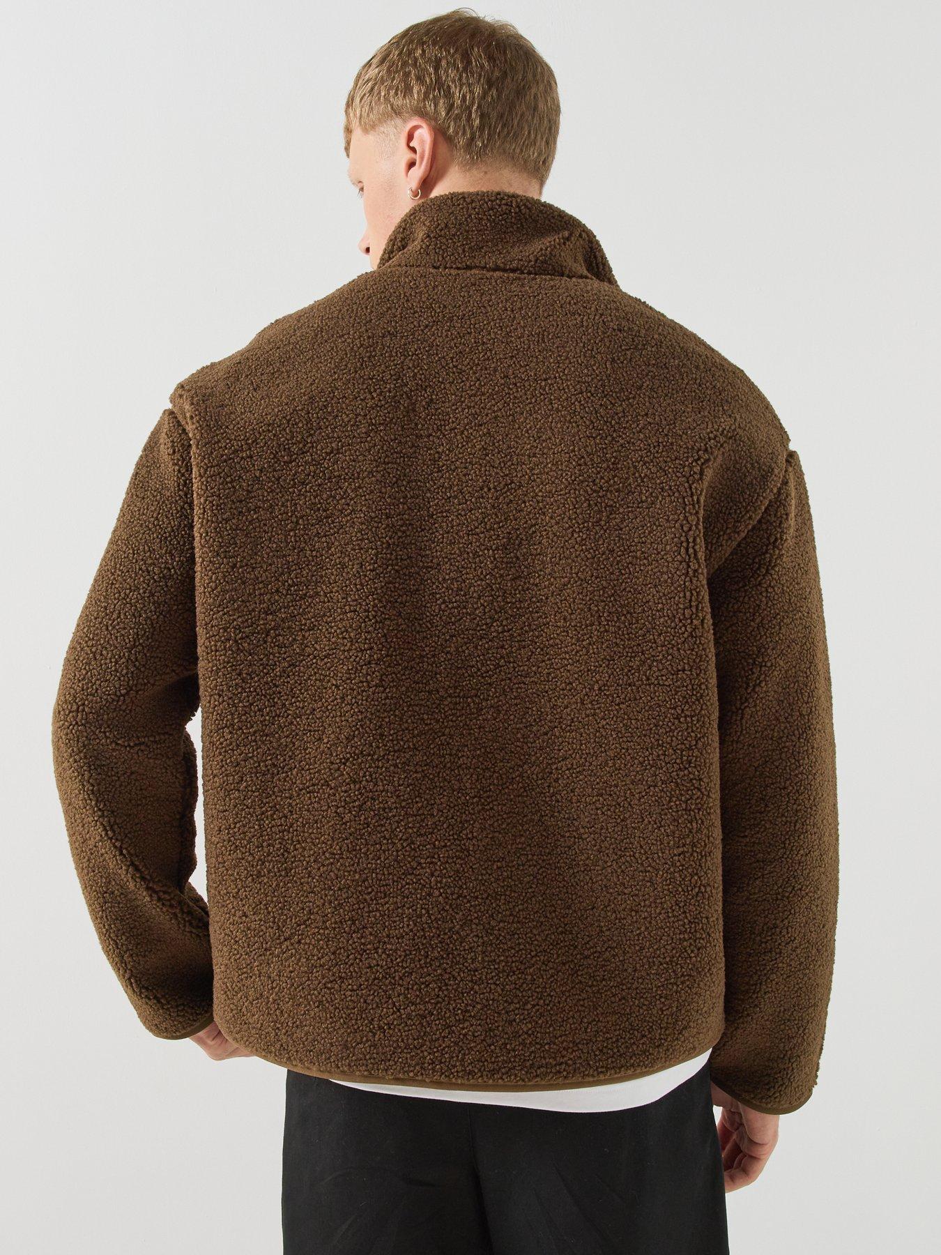 Image 2 of 6 of Lacoste Mens Sherpa Fleece Full Zip Stand Collar Jacket - Dark Brown