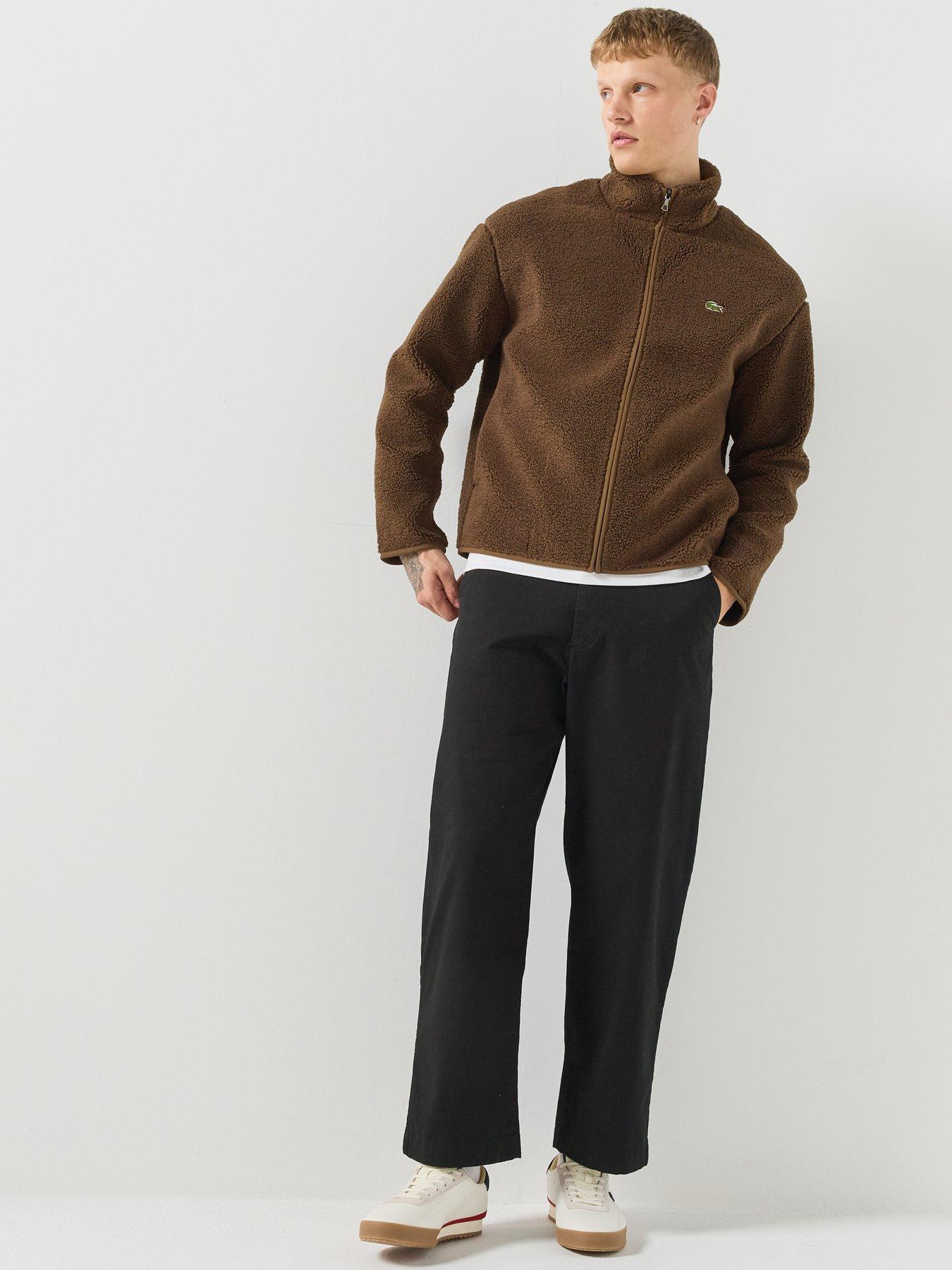Image 3 of 6 of Lacoste Mens Sherpa Fleece Full Zip Stand Collar Jacket - Dark Brown