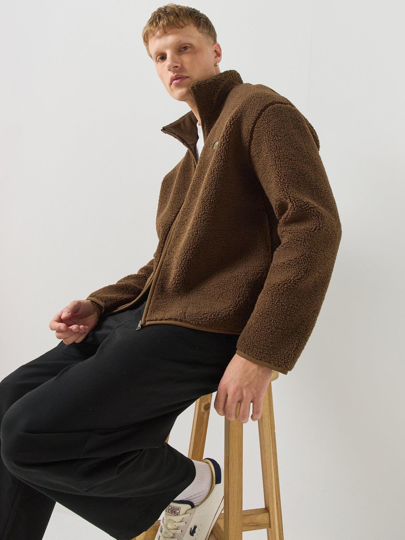 Image 4 of 6 of Lacoste Mens Sherpa Fleece Full Zip Stand Collar Jacket - Dark Brown