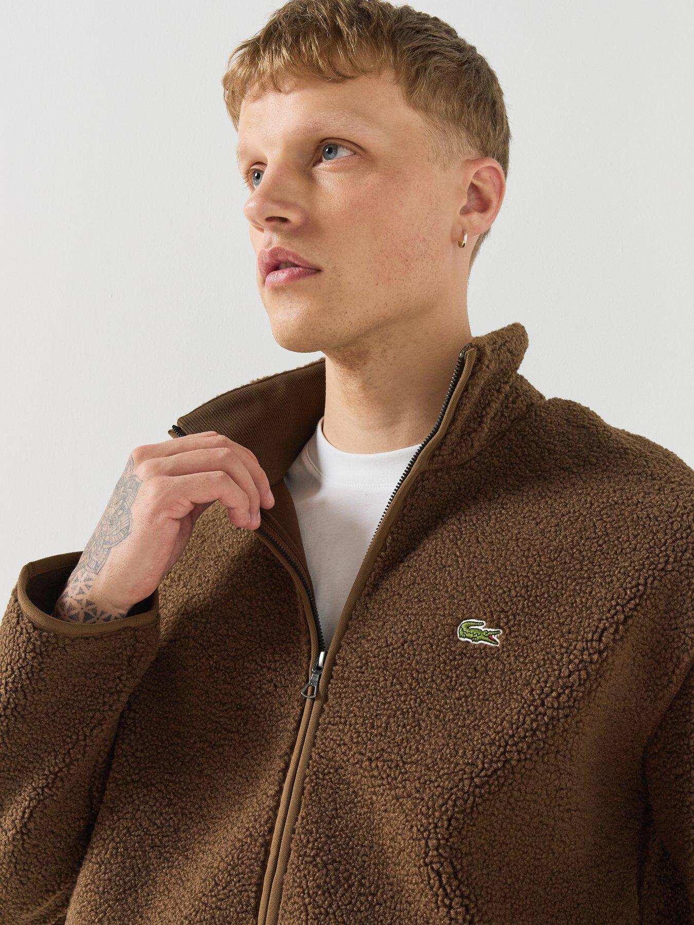 Image 5 of 6 of Lacoste Mens Sherpa Fleece Full Zip Stand Collar Jacket - Dark Brown