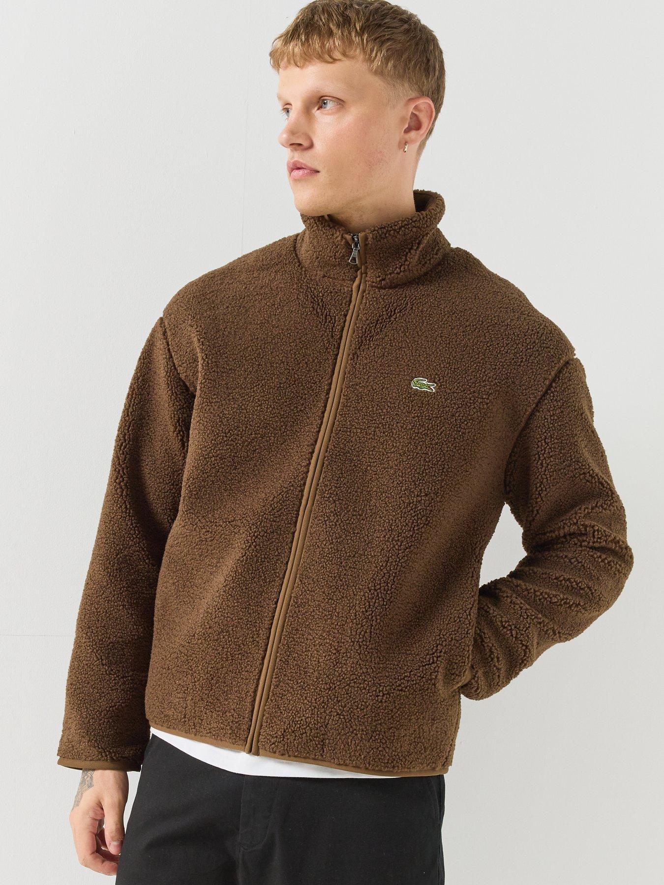 Image 6 of 6 of Lacoste Mens Sherpa Fleece Full Zip Stand Collar Jacket - Dark Brown