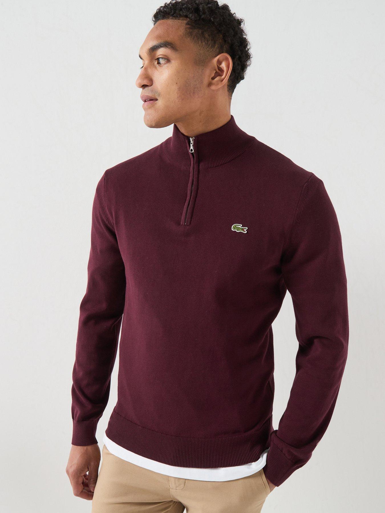 Lacoste 1/4 Zip Regular Fit Knitted Jumper - Dark Red
