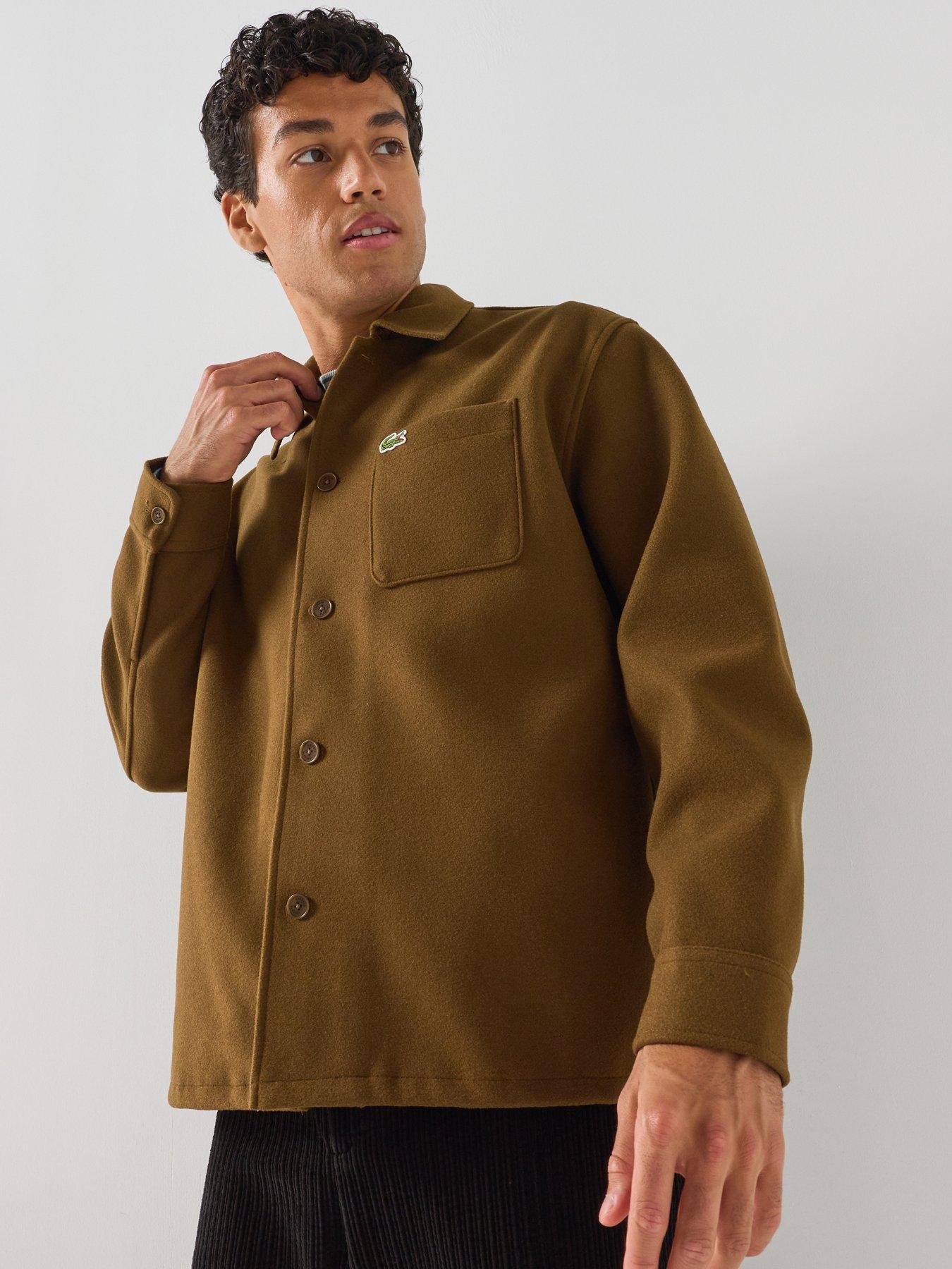 Image 1 of 6 of Lacoste Relaxed Fit Brushed Fabric Flannel Overshirt - Brown