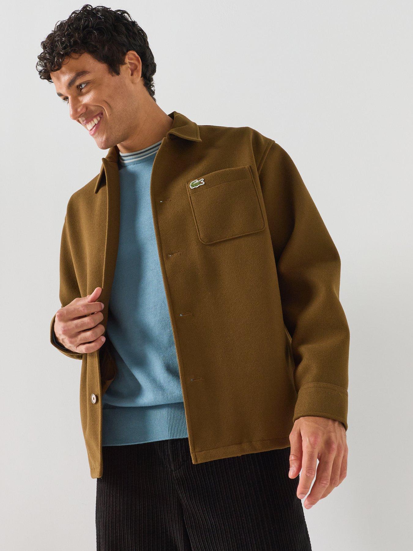 Image 4 of 6 of Lacoste Relaxed Fit Brushed Fabric Flannel Overshirt - Brown