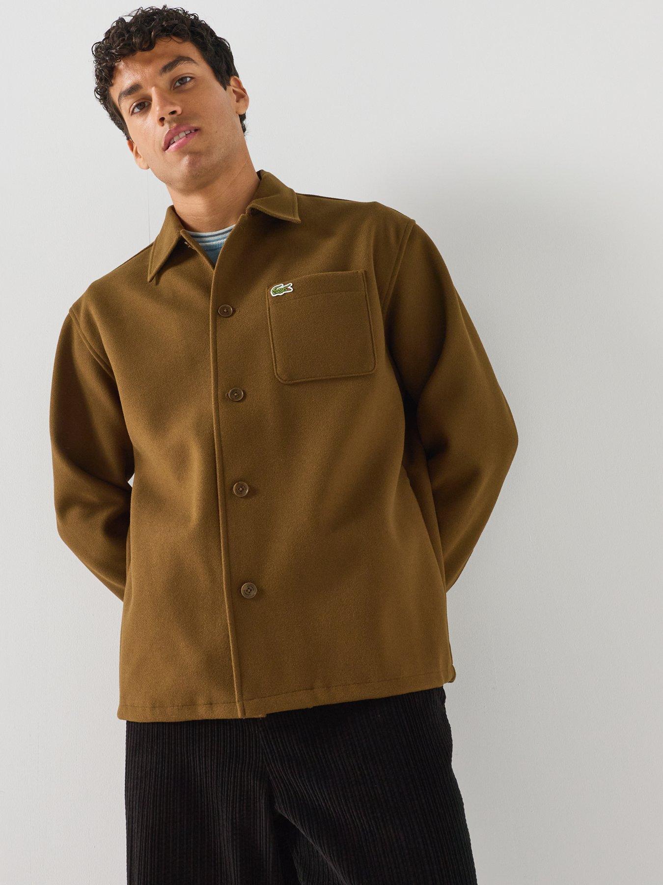 Image 5 of 6 of Lacoste Relaxed Fit Brushed Fabric Flannel Overshirt - Brown