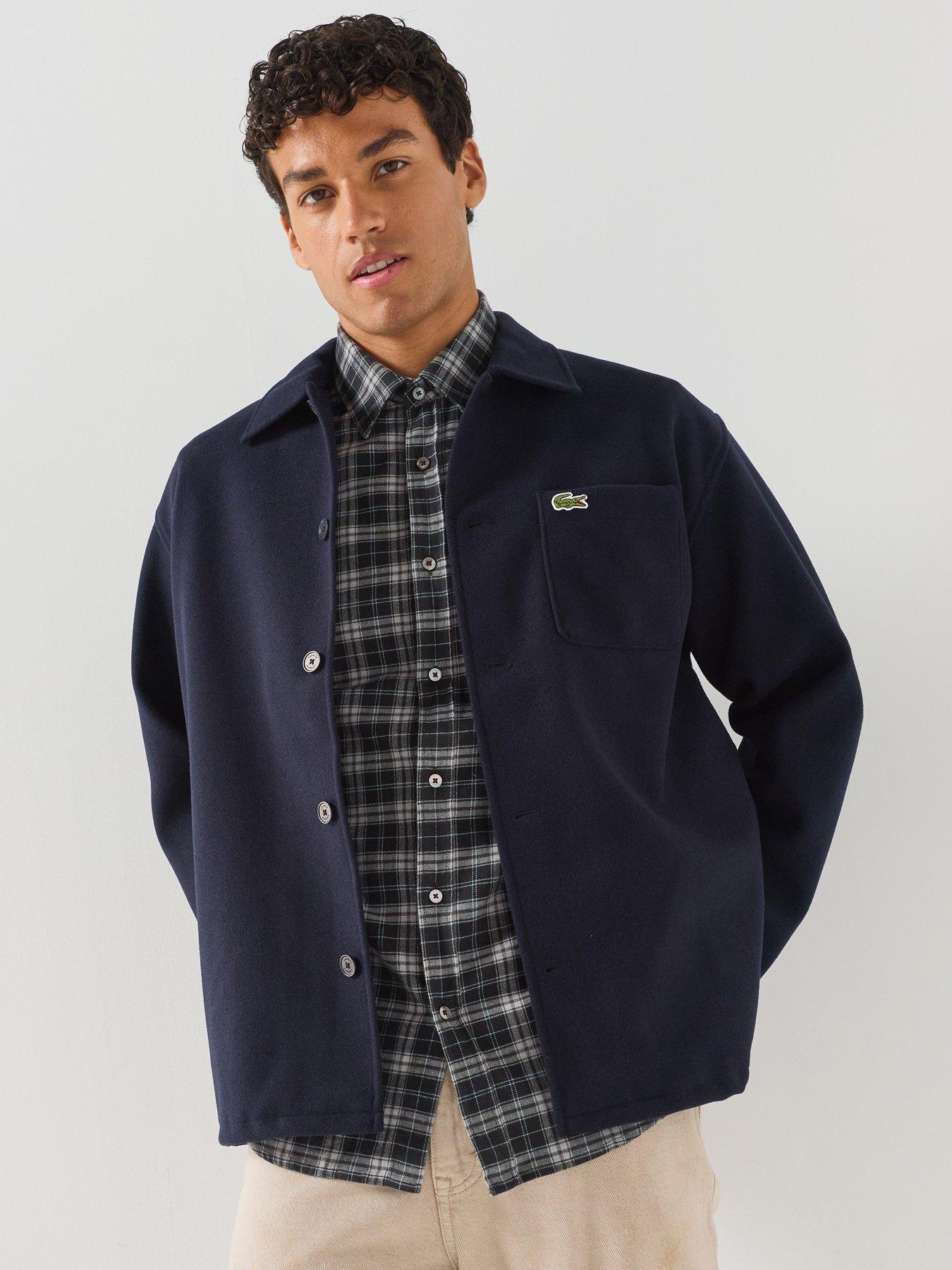 Image 1 of 1 of Lacoste Relaxed Fit Brushed Fabric Flannel Overshirt - Navy