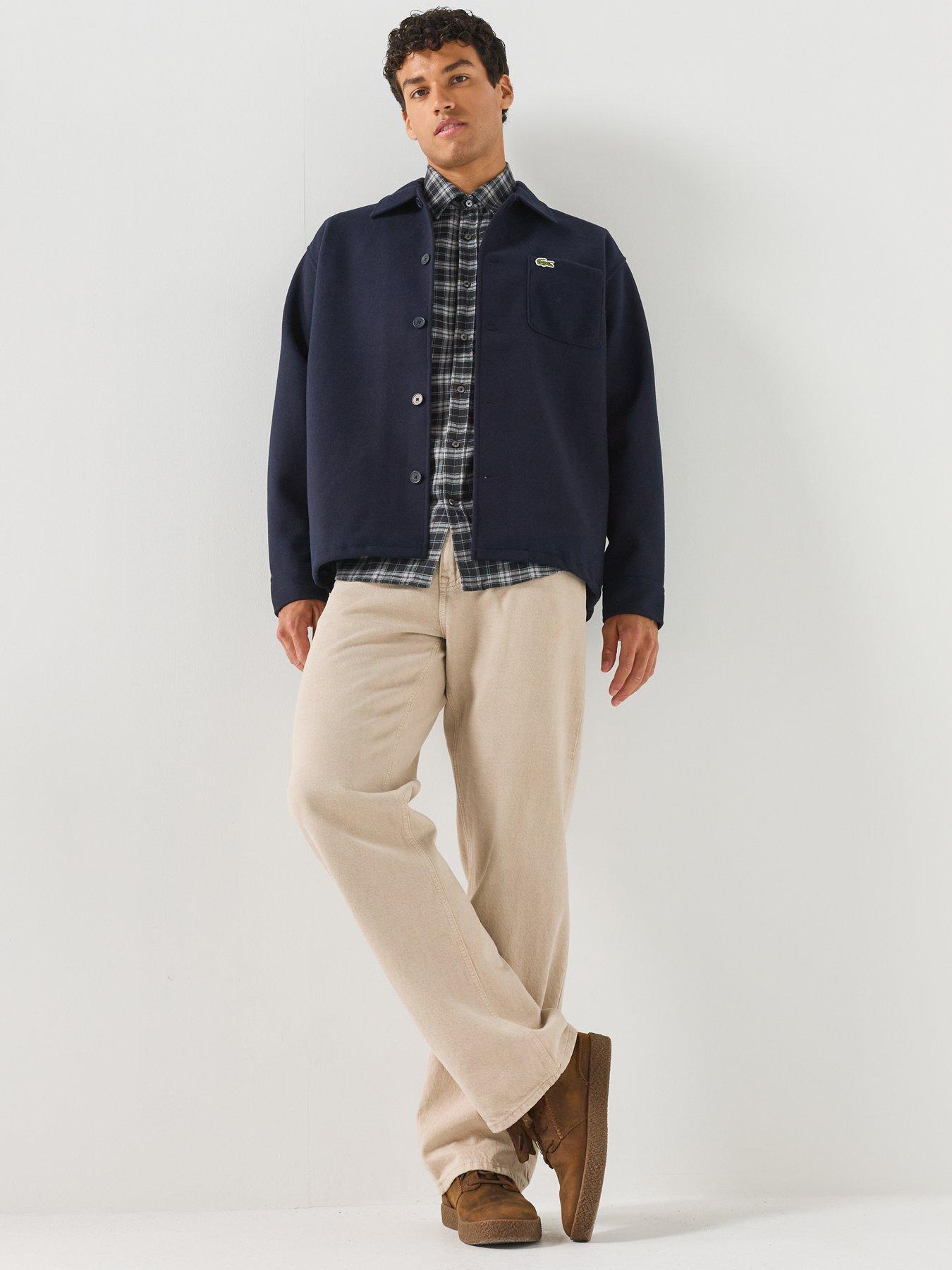 Image 3 of 6 of Lacoste Men' Relaxed Fit Brushed Fabric Flannel Overshirt - Navy