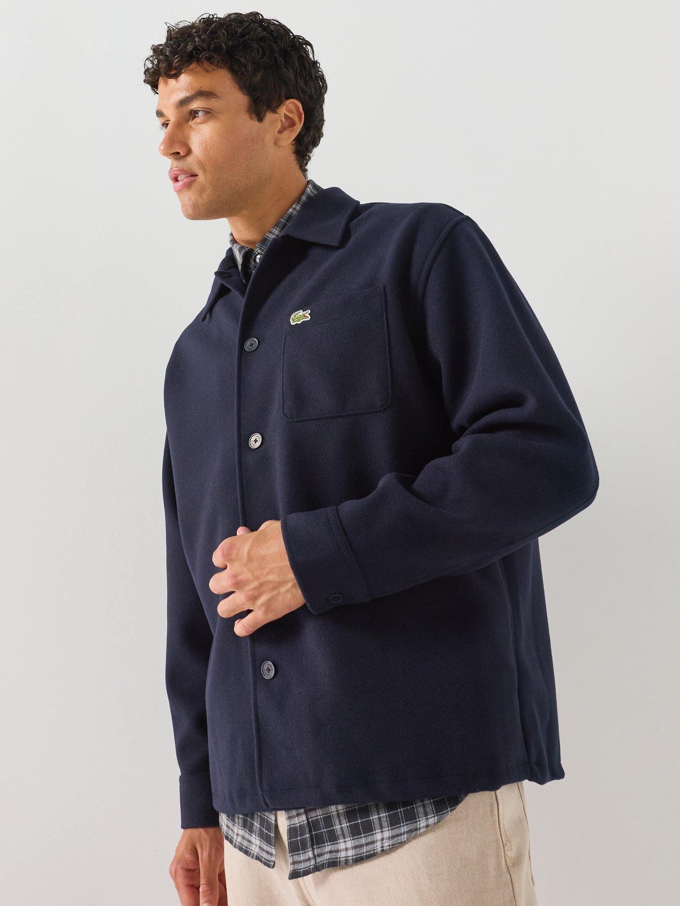 Image 4 of 6 of Lacoste Men' Relaxed Fit Brushed Fabric Flannel Overshirt - Navy