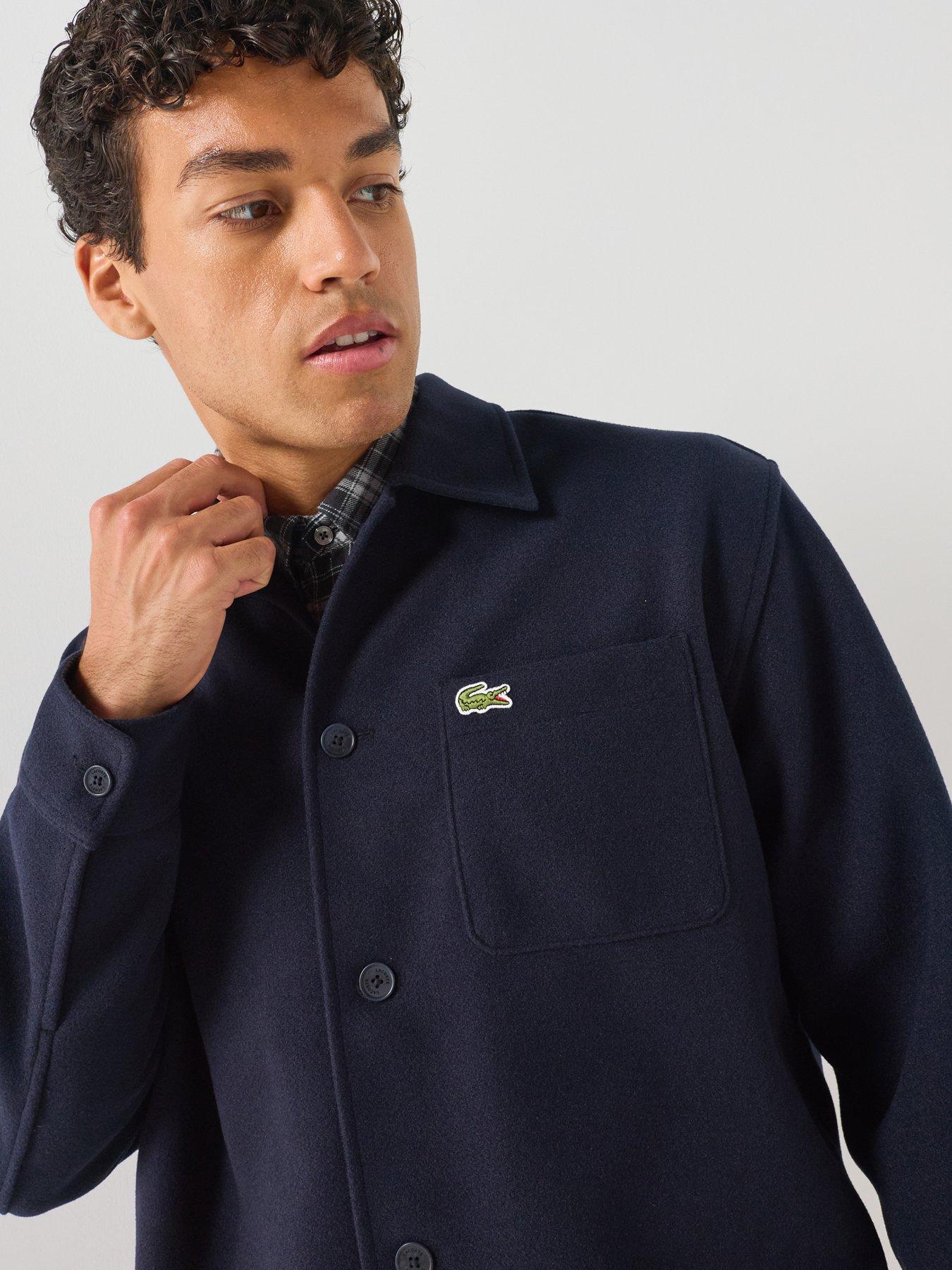 Image 5 of 6 of Lacoste Men' Relaxed Fit Brushed Fabric Flannel Overshirt - Navy