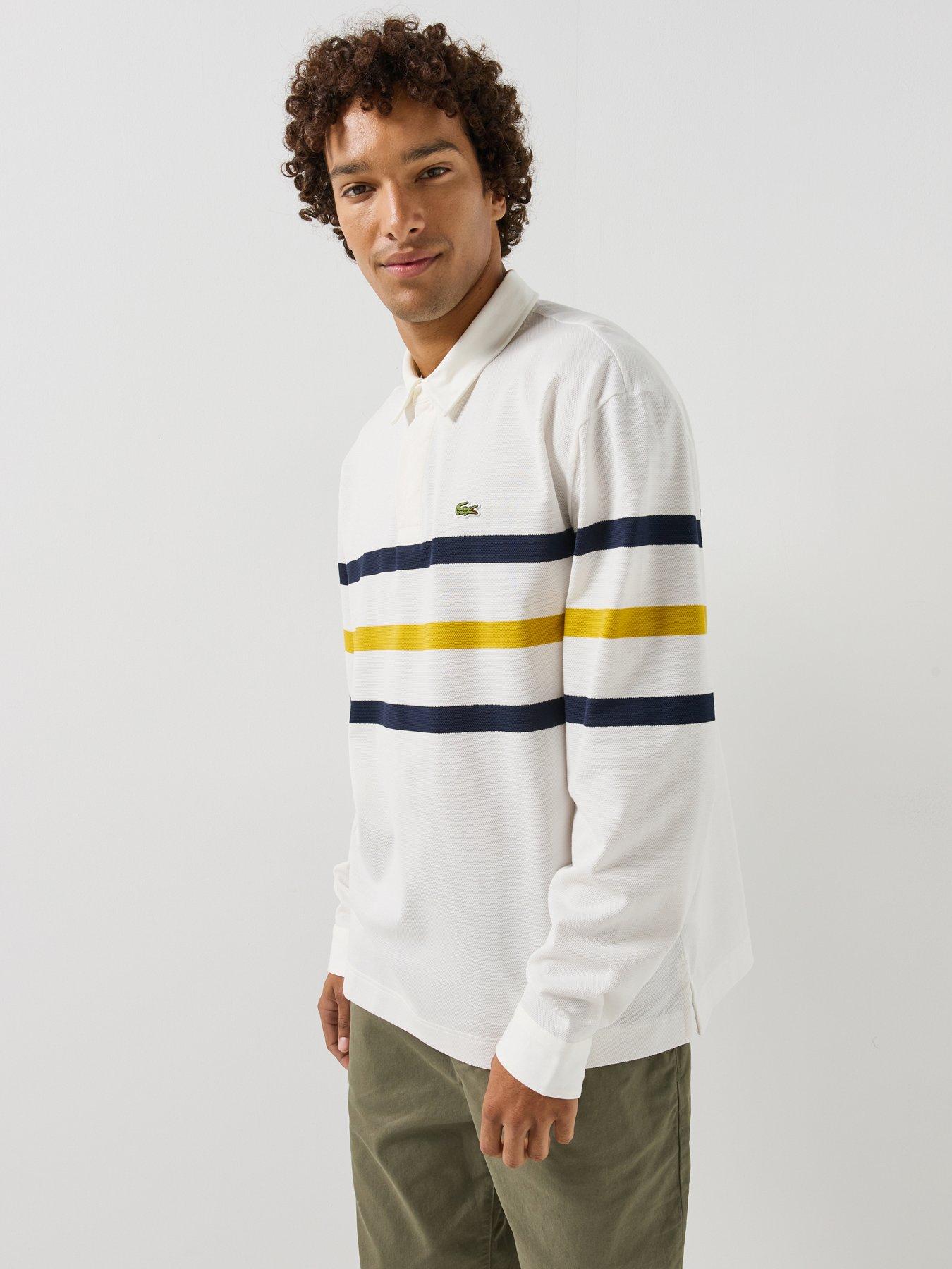 Image 1 of 6 of Lacoste Relaxed Fit Pique Cotton Rugby Shirt - White