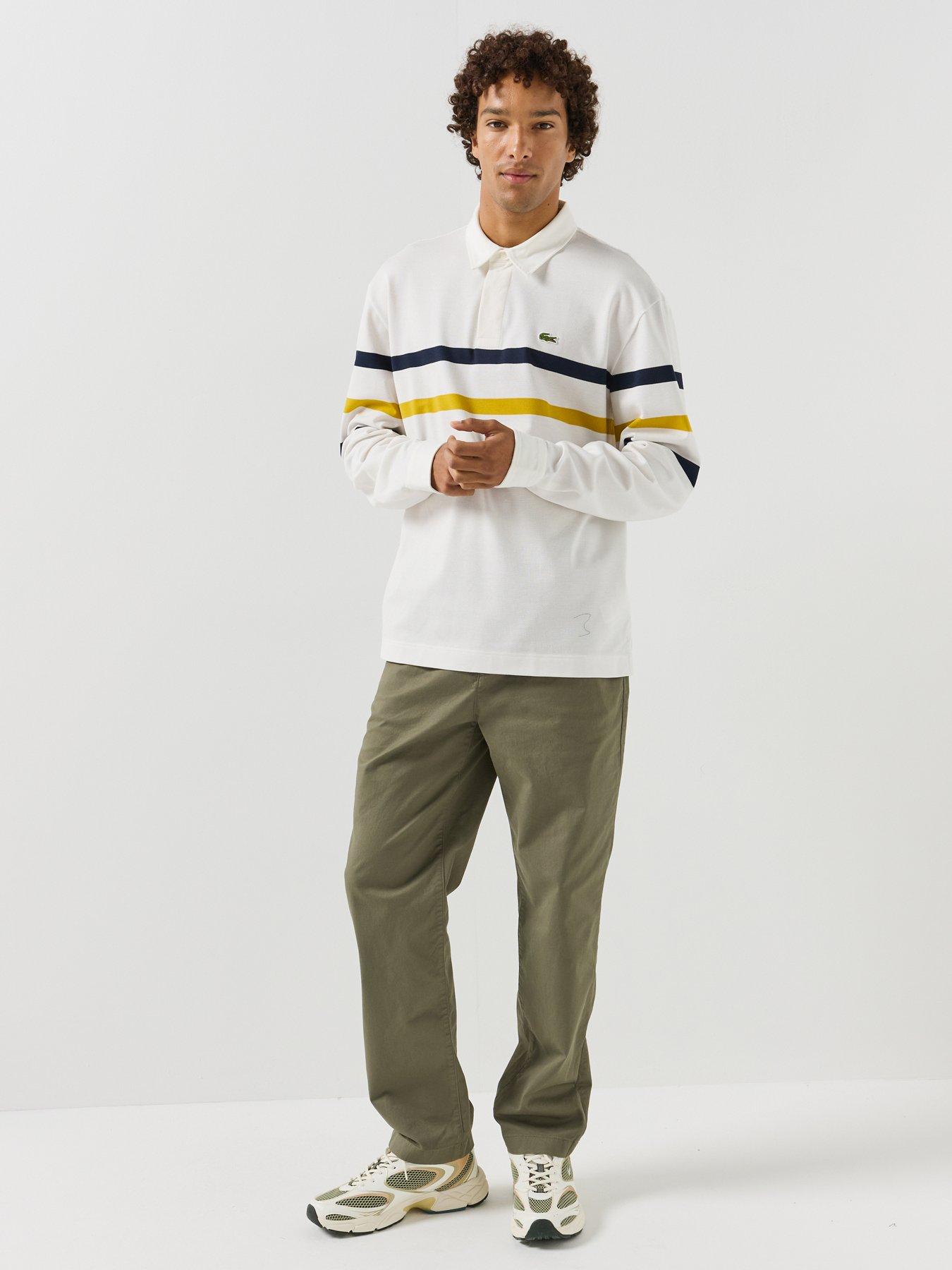 Image 3 of 6 of Lacoste Relaxed Fit Pique Cotton Rugby Shirt - White