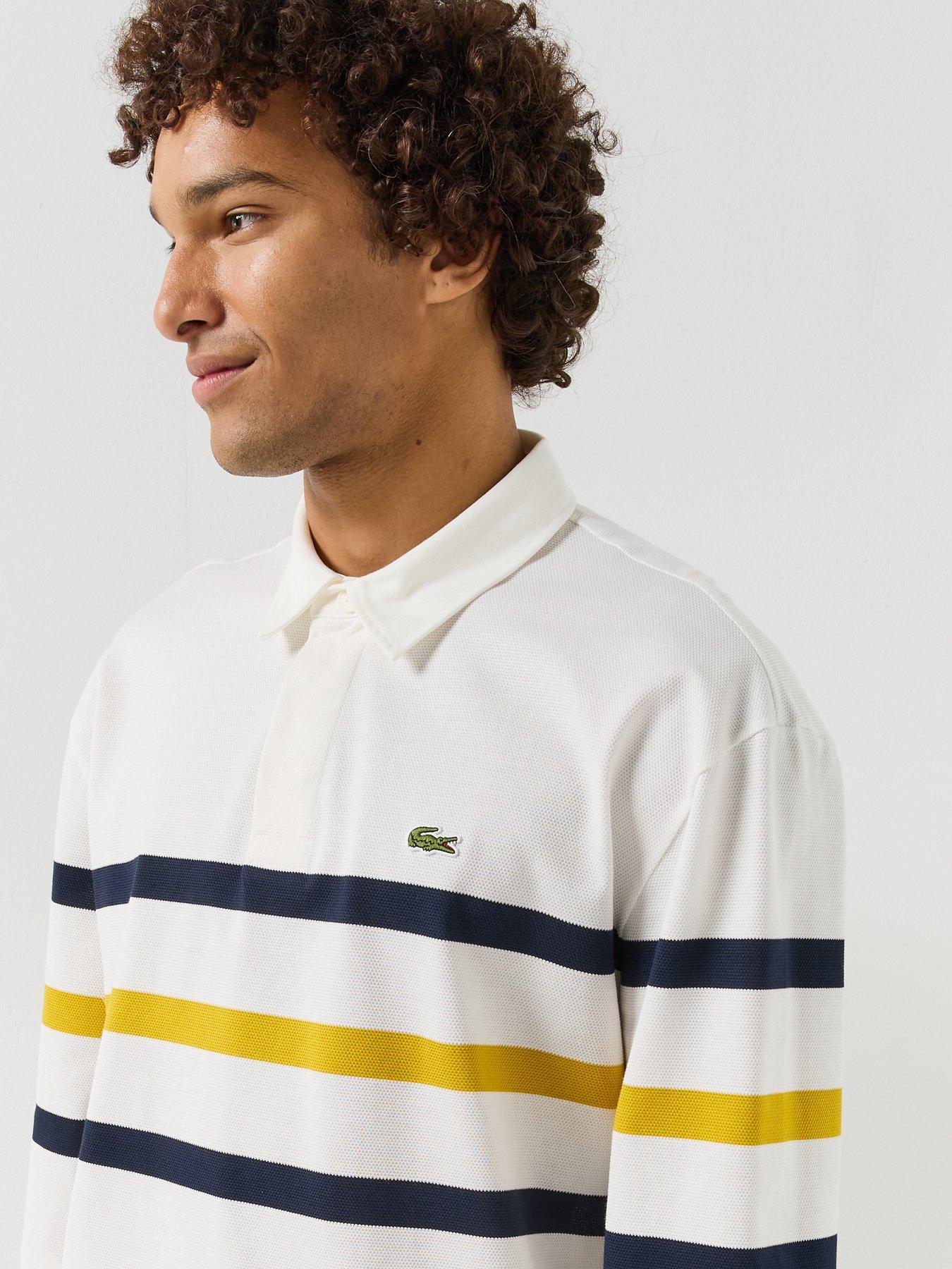 Image 5 of 6 of Lacoste Relaxed Fit Pique Cotton Rugby Shirt - White