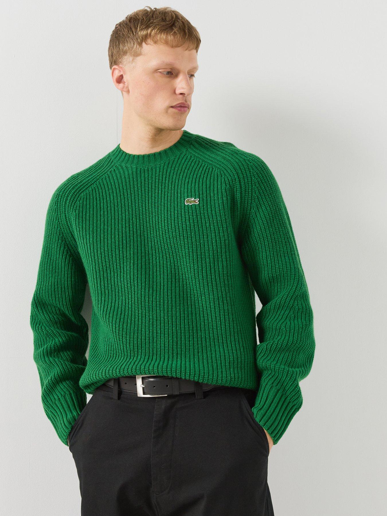 Image 1 of 6 of Lacoste Mens Thick Carded Wool Rib Knit Jumper - Green