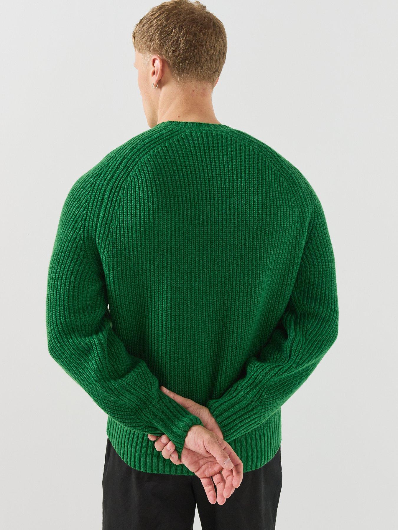 Image 2 of 6 of Lacoste Mens Thick Carded Wool Rib Knit Jumper - Green