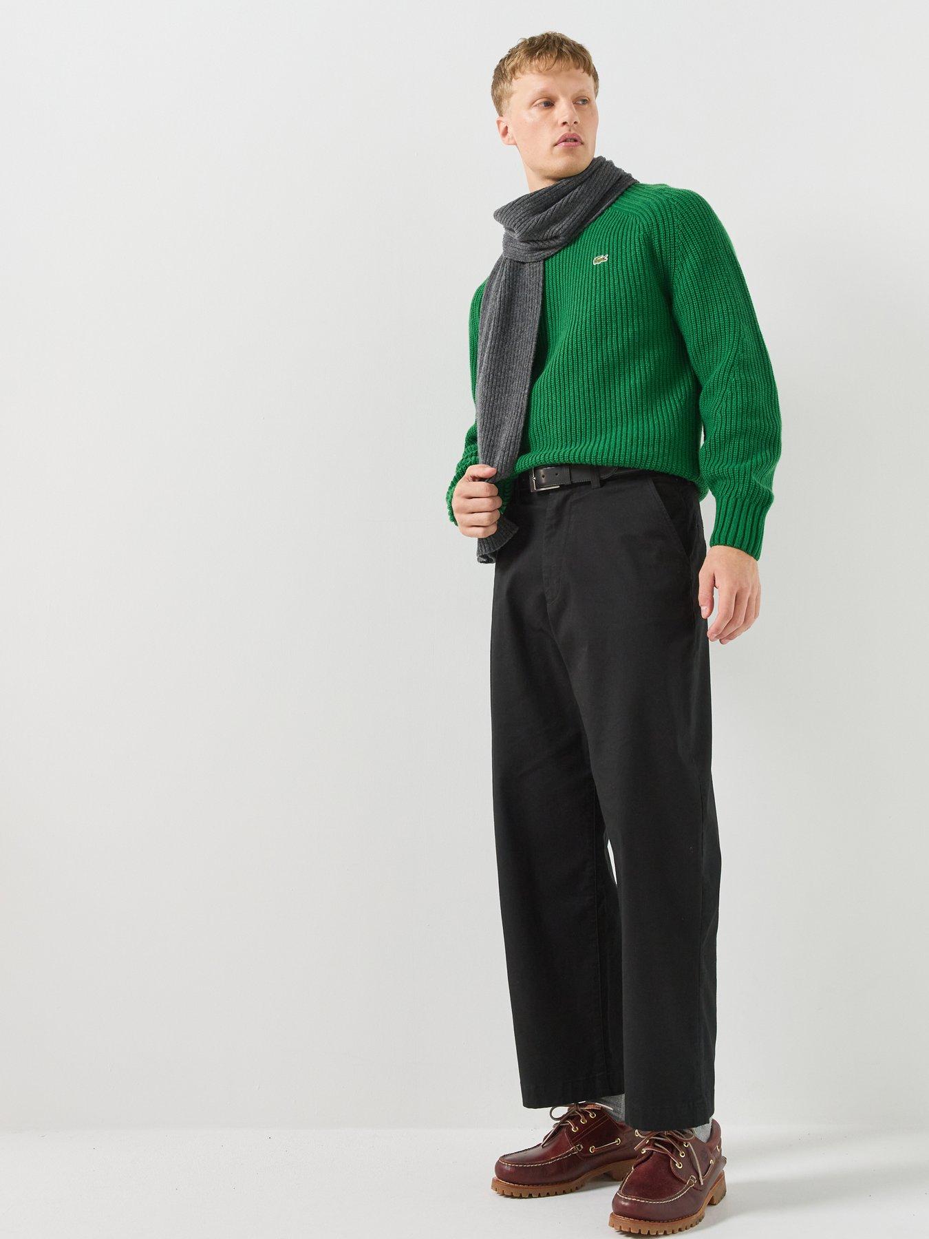 Image 3 of 6 of Lacoste Mens Thick Carded Wool Rib Knit Jumper - Green