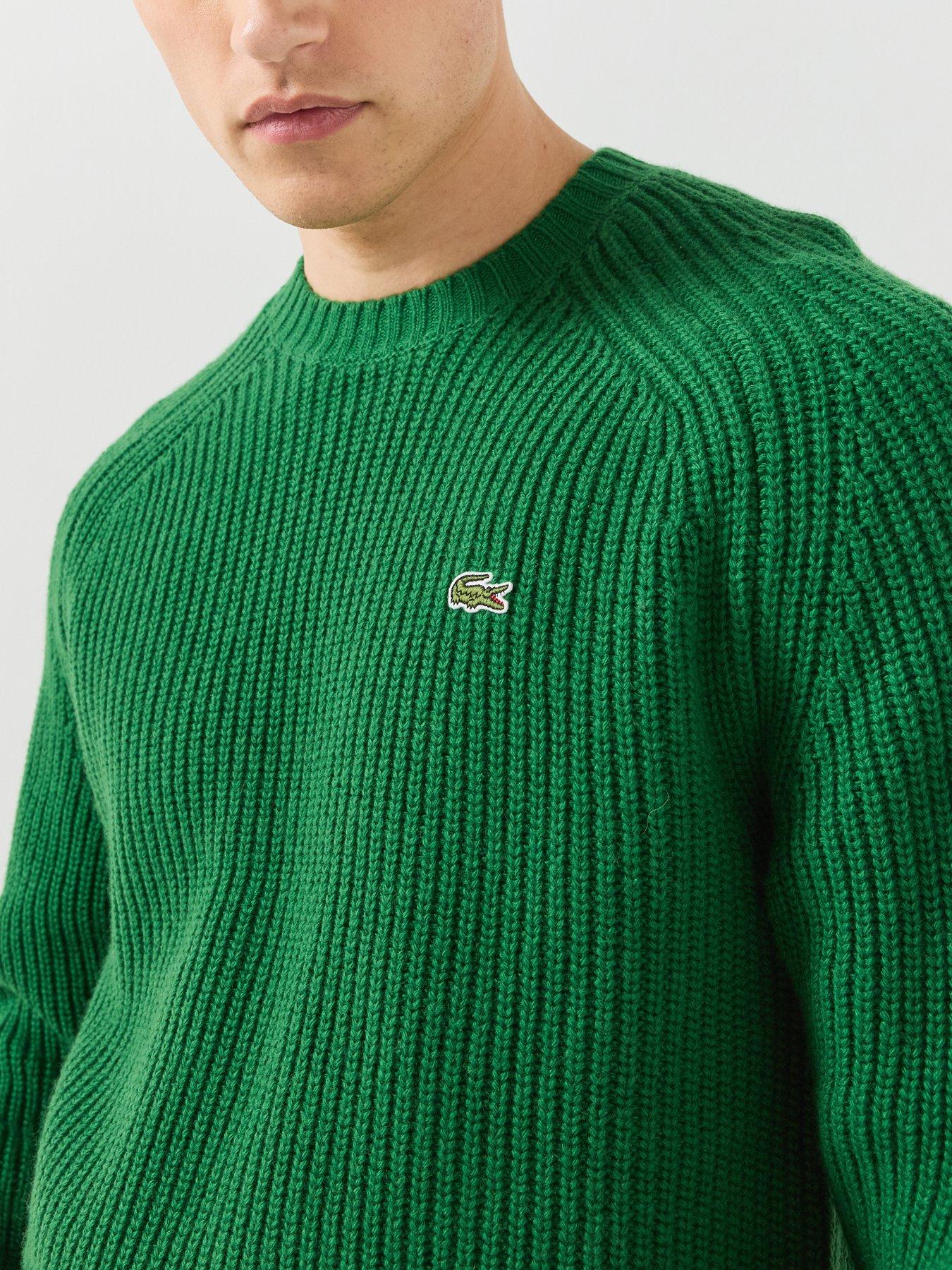 Image 4 of 6 of Lacoste Mens Thick Carded Wool Rib Knit Jumper - Green