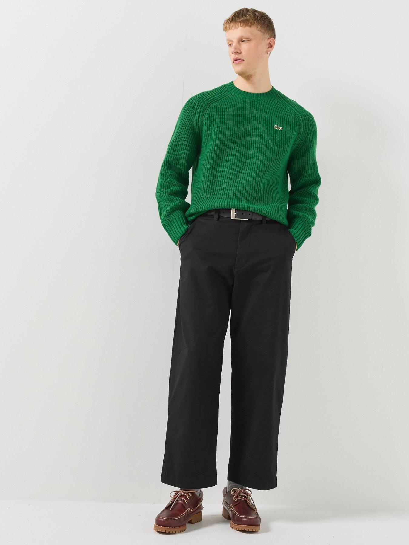 Image 5 of 6 of Lacoste Mens Thick Carded Wool Rib Knit Jumper - Green