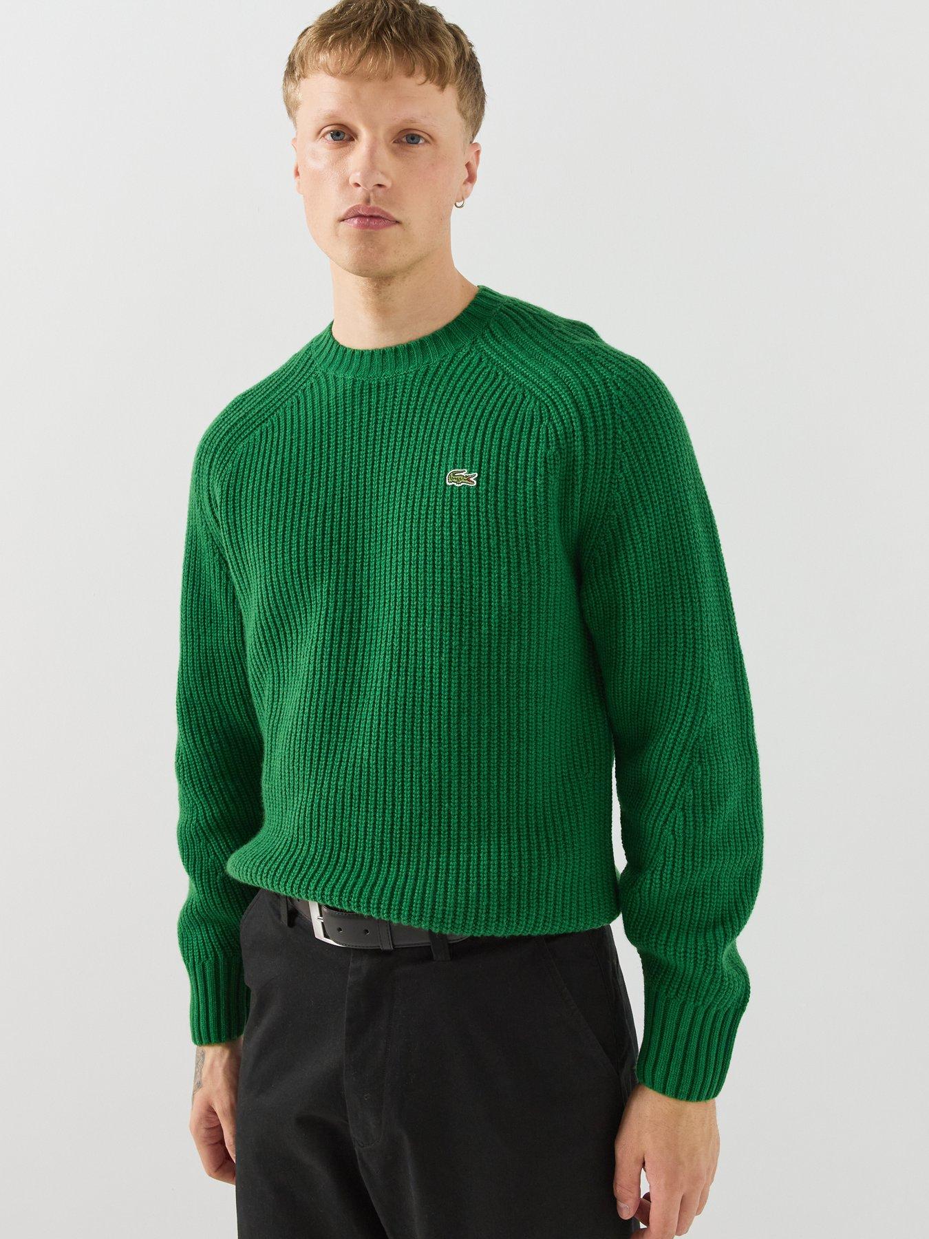 Image 6 of 6 of Lacoste Mens Thick Carded Wool Rib Knit Jumper - Green