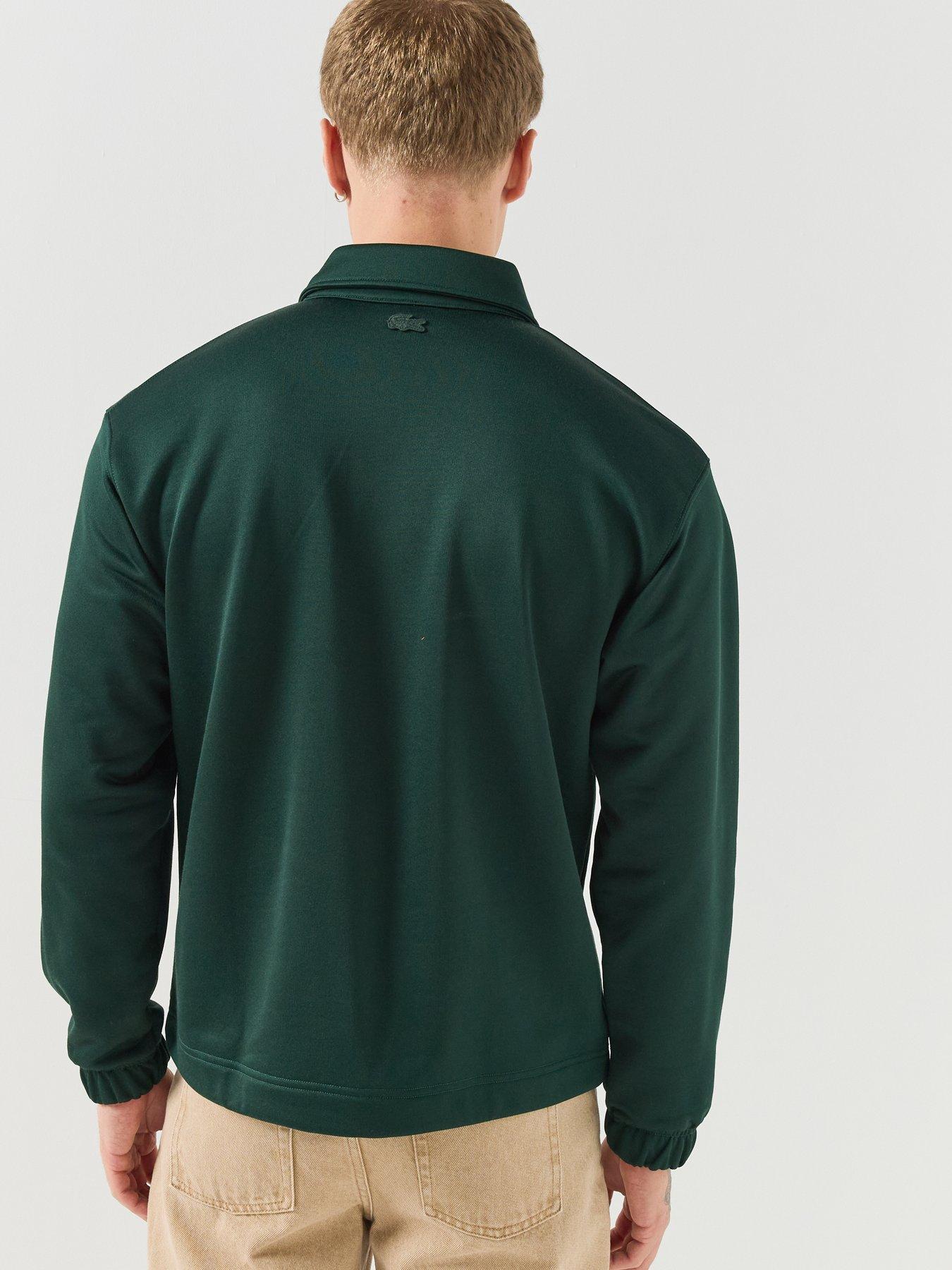 Image 2 of 6 of Lacoste Mens Collared Button Placket Elasticated Cuffs Sweatshirt - Dark Green