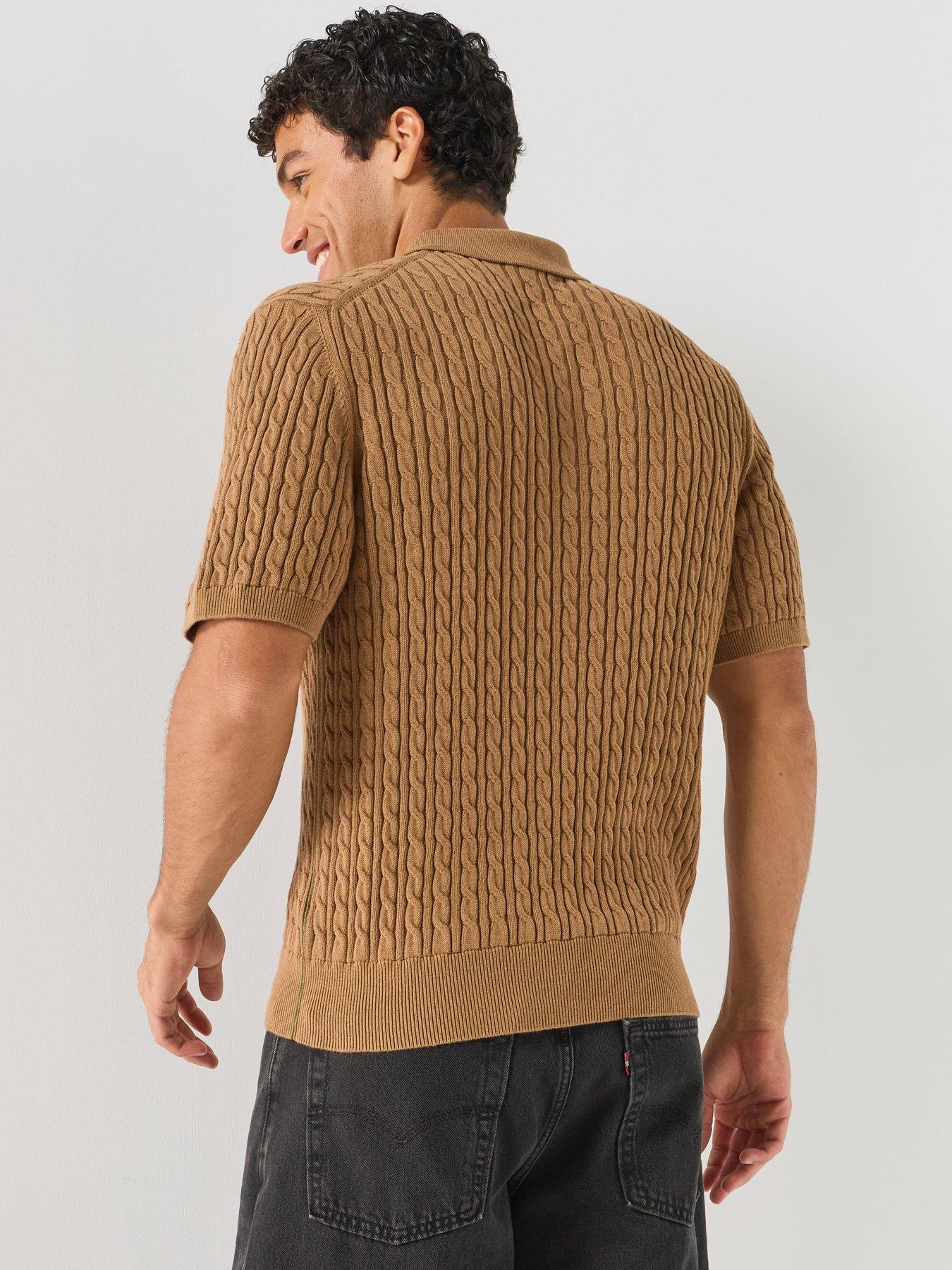 Image 2 of 6 of Lacoste Men's Cotton Blend Cable Knitted Polo Shirt - Light Brown