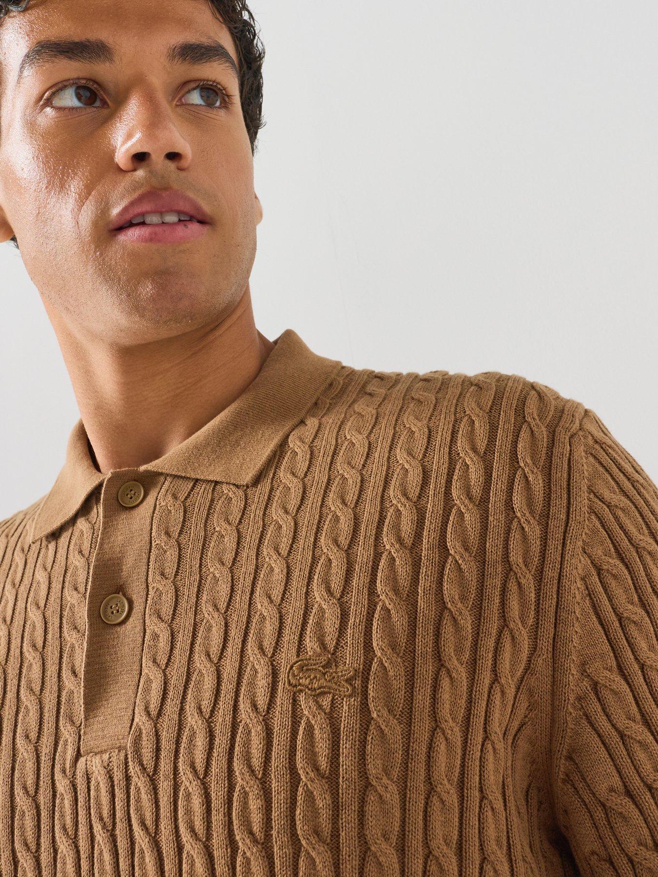 Image 6 of 6 of Lacoste Men's Cotton Blend Cable Knitted Polo Shirt - Light Brown