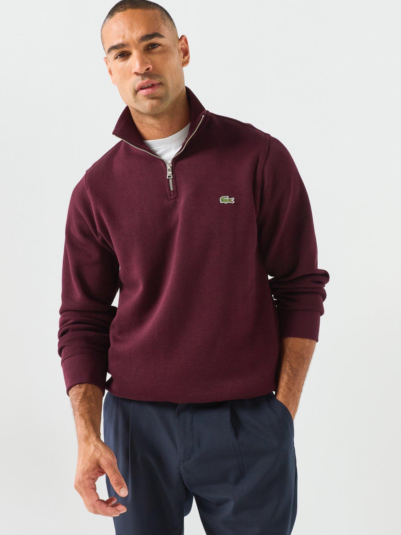 Lacoste Ribbed Interlock 1/4 Zip Sweat - Dark Red