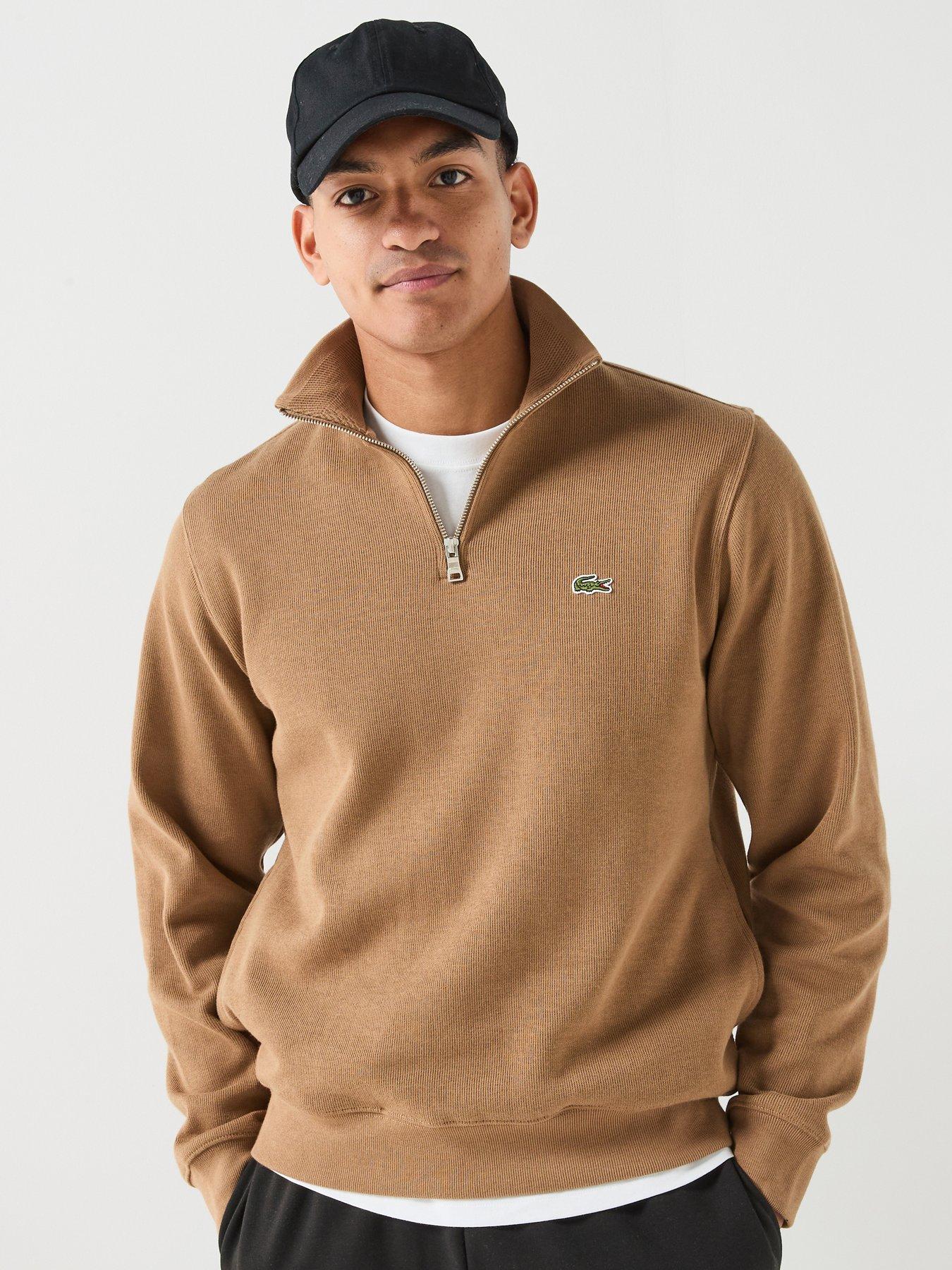 Image 1 of 6 of Lacoste Ribbed Interlock 1/4 Zip Sweatshirt - Brown