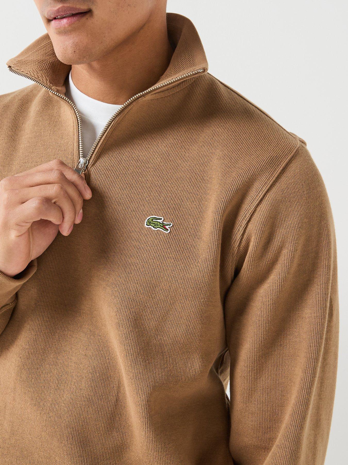 Image 5 of 6 of Lacoste Ribbed Interlock 1/4 Zip Sweatshirt - Brown
