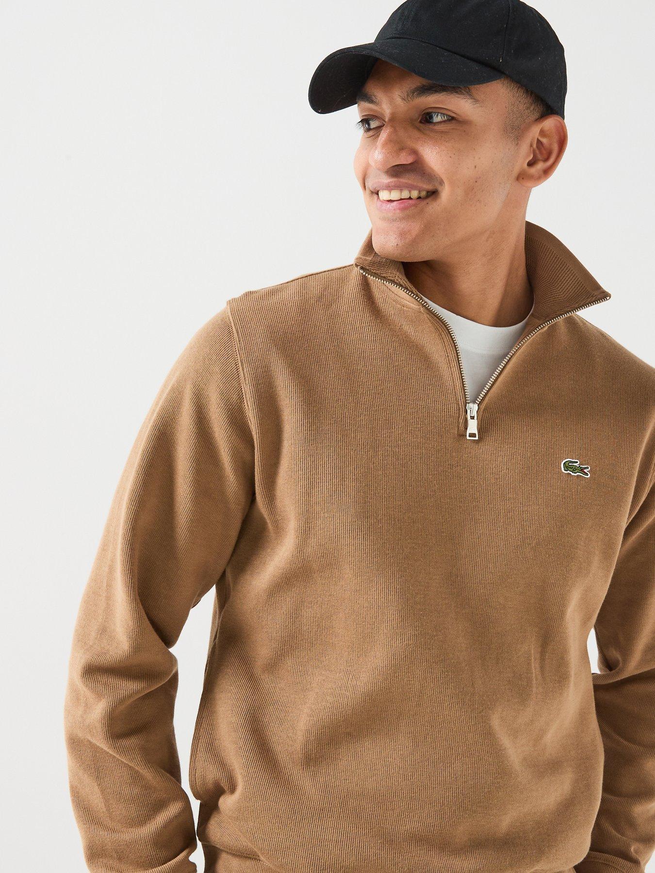 Image 6 of 6 of Lacoste Ribbed Interlock 1/4 Zip Sweatshirt - Brown
